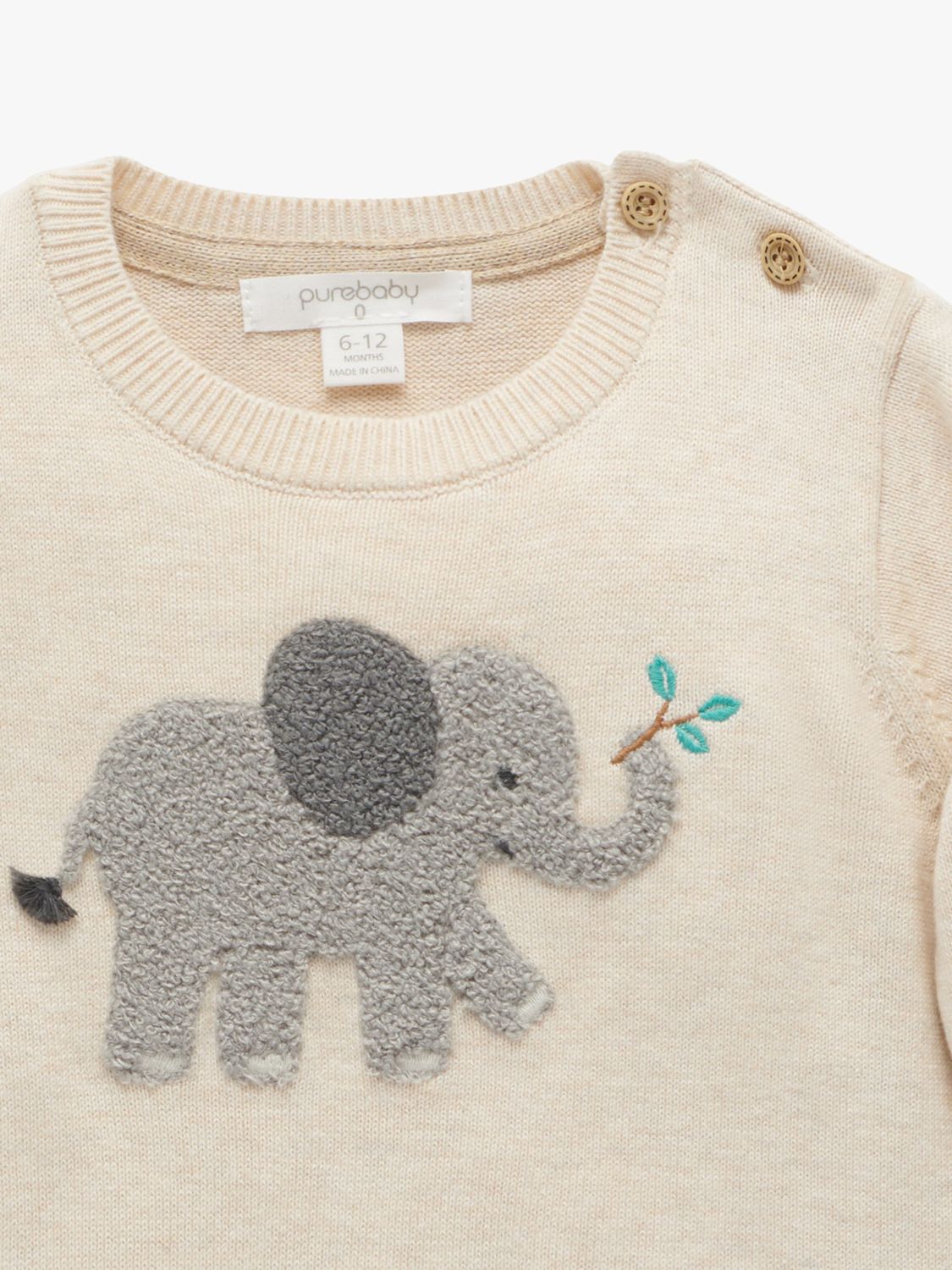 Buy Purebaby Baby Elephant Textured Jumper, Beige/Multi Online at johnlewis.com