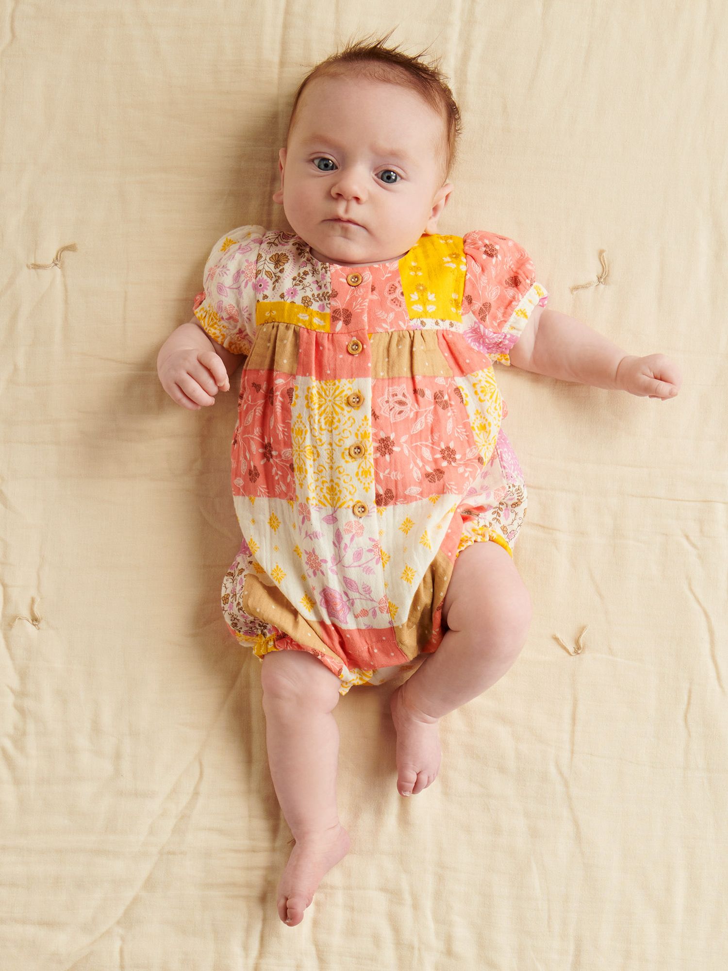 Purebaby Baby Organic Cotton Floral Patchwork Romper, Multi, 6-12 months