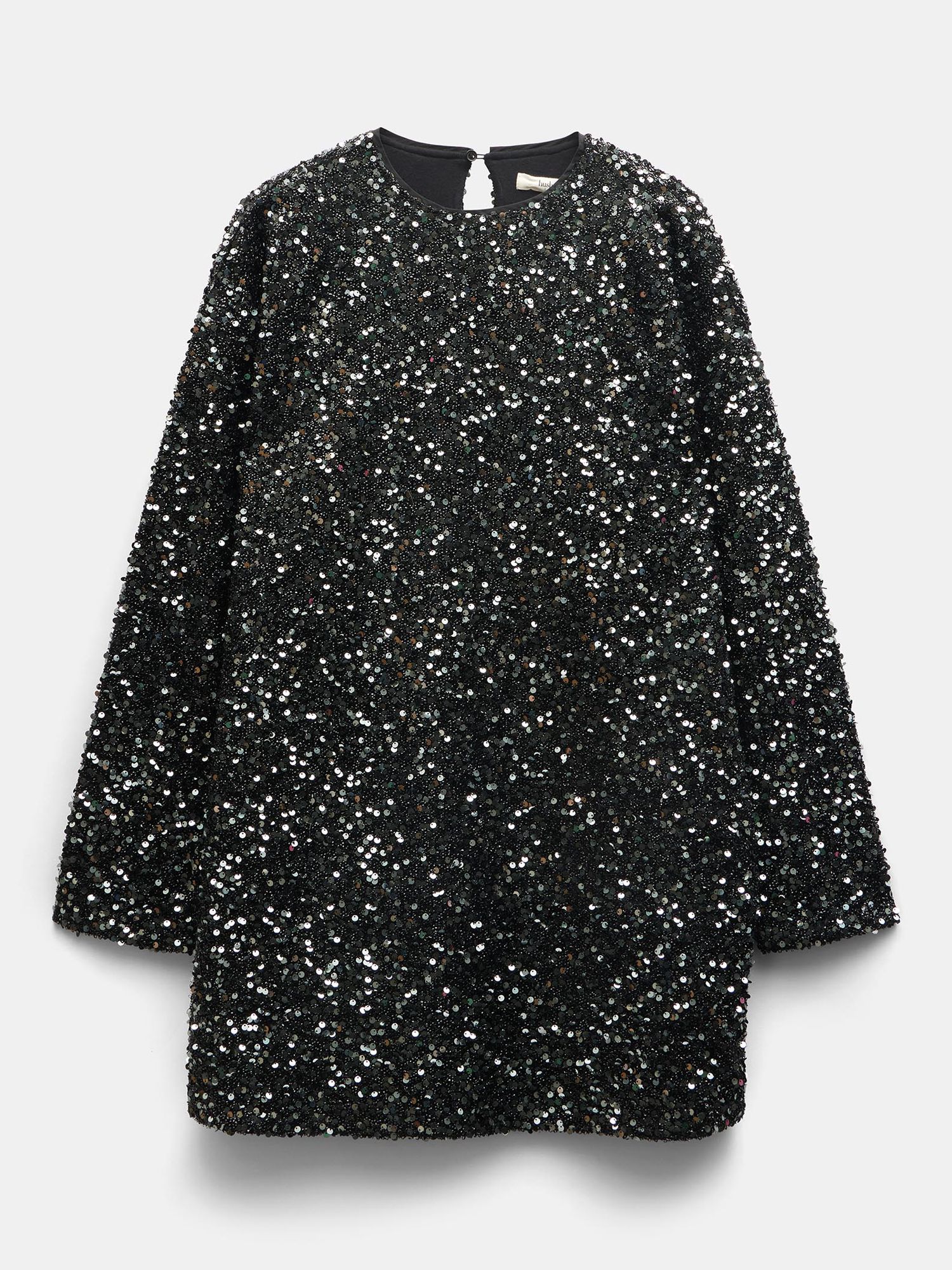 HUSH Mischa Sequin Mini Dress, Black/Silver, L-XL