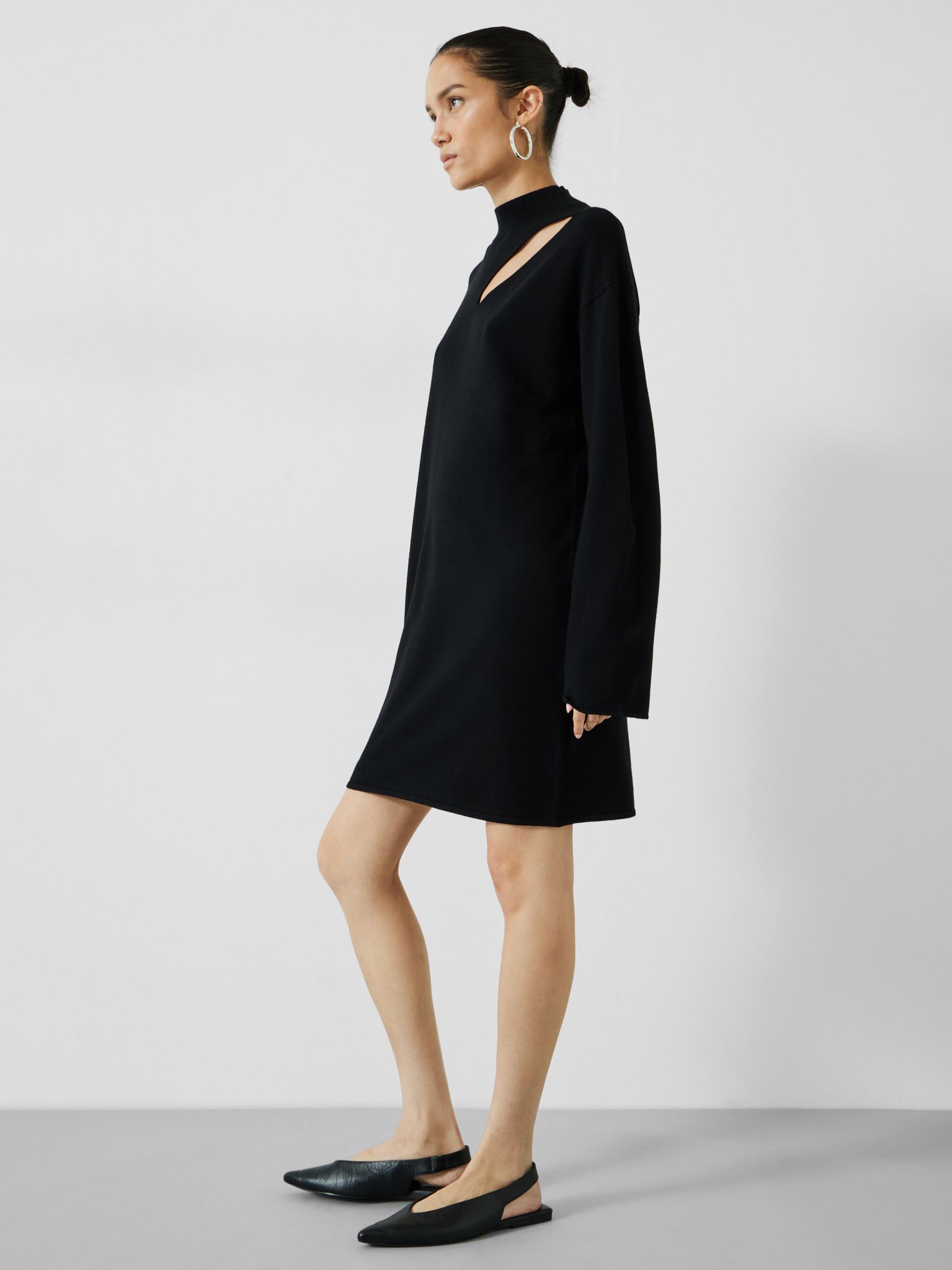 HUSH Colby Cut Out Knitted Mini Dress, Black at John Lewis & Partners