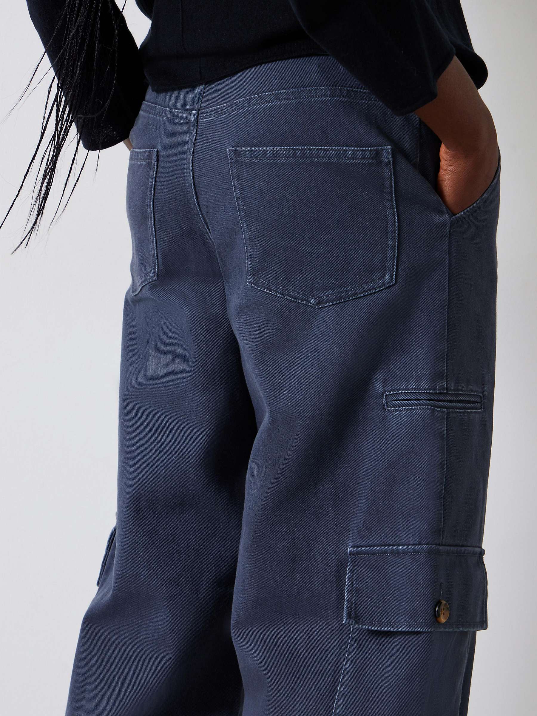 HUSH Jess Wide Leg Cargo Trousers, Blue at John Lewis & Partners