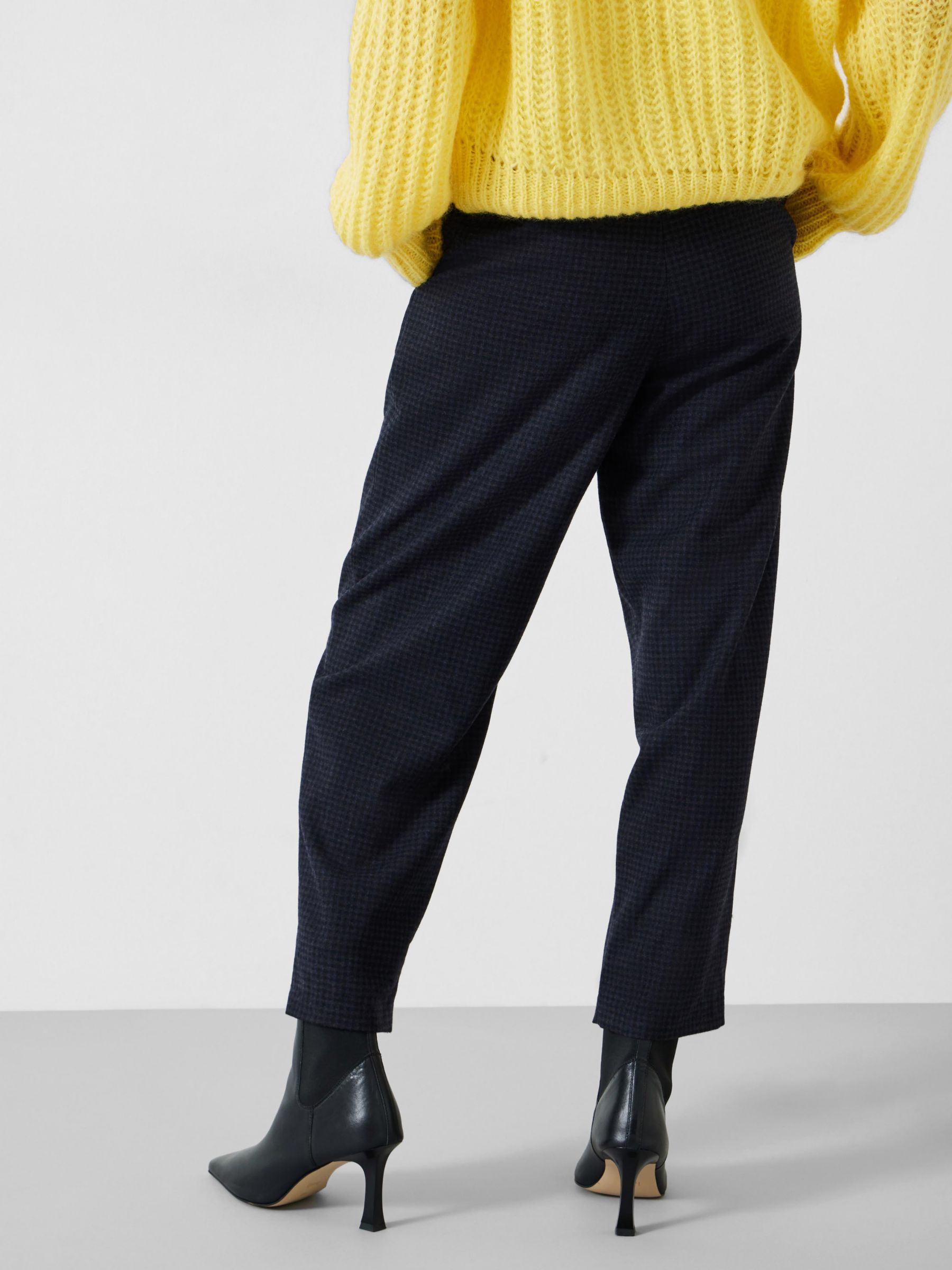 HUSH Ruby Wool Blend Check Trousers, Navy/Multi, 12R