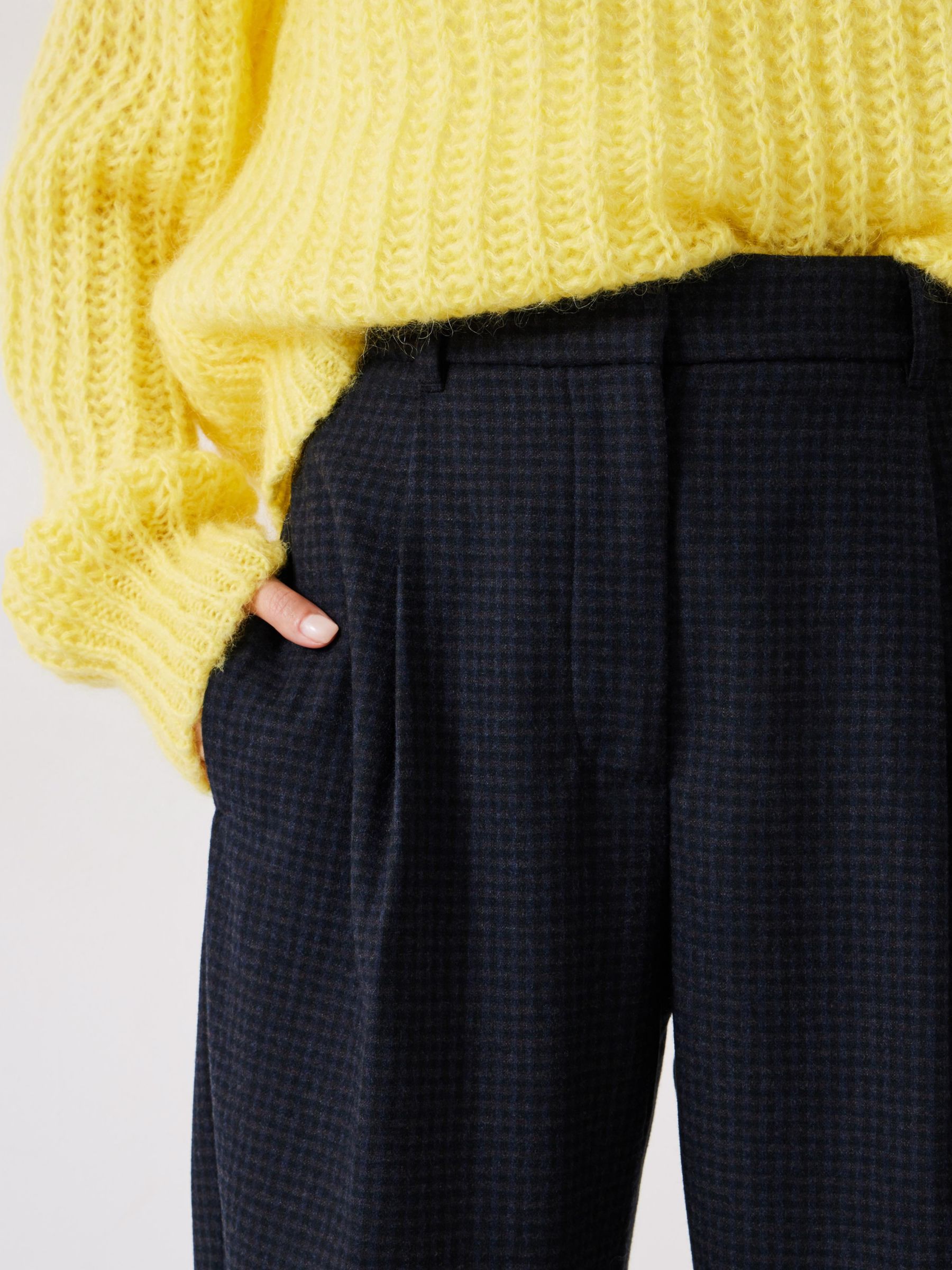 HUSH Ruby Wool Blend Check Trousers, Navy/Multi, 12R