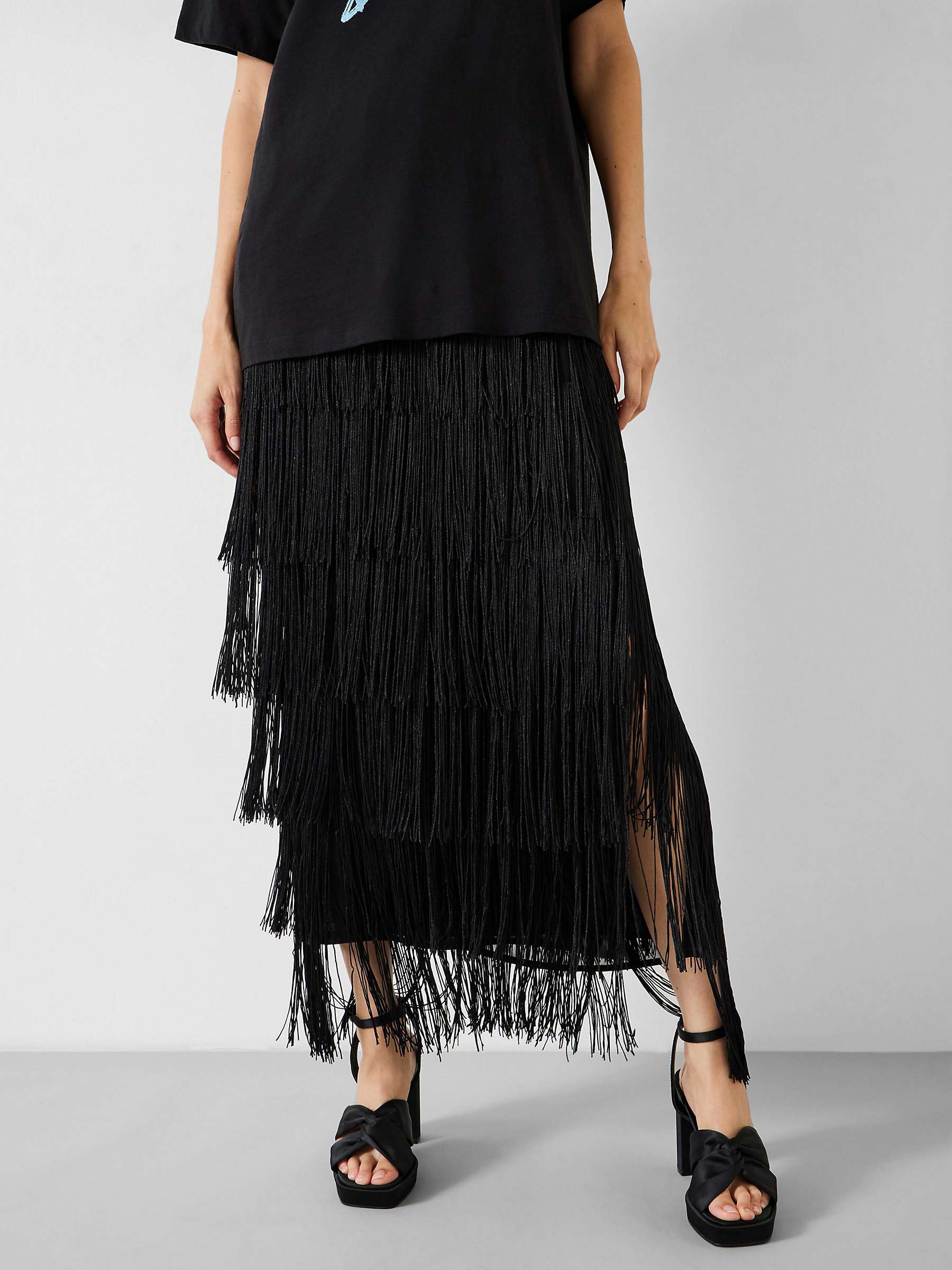 Buy HUSH Hailey Satement Fringed Maxi Skirt, Black Online at johnlewis.com
