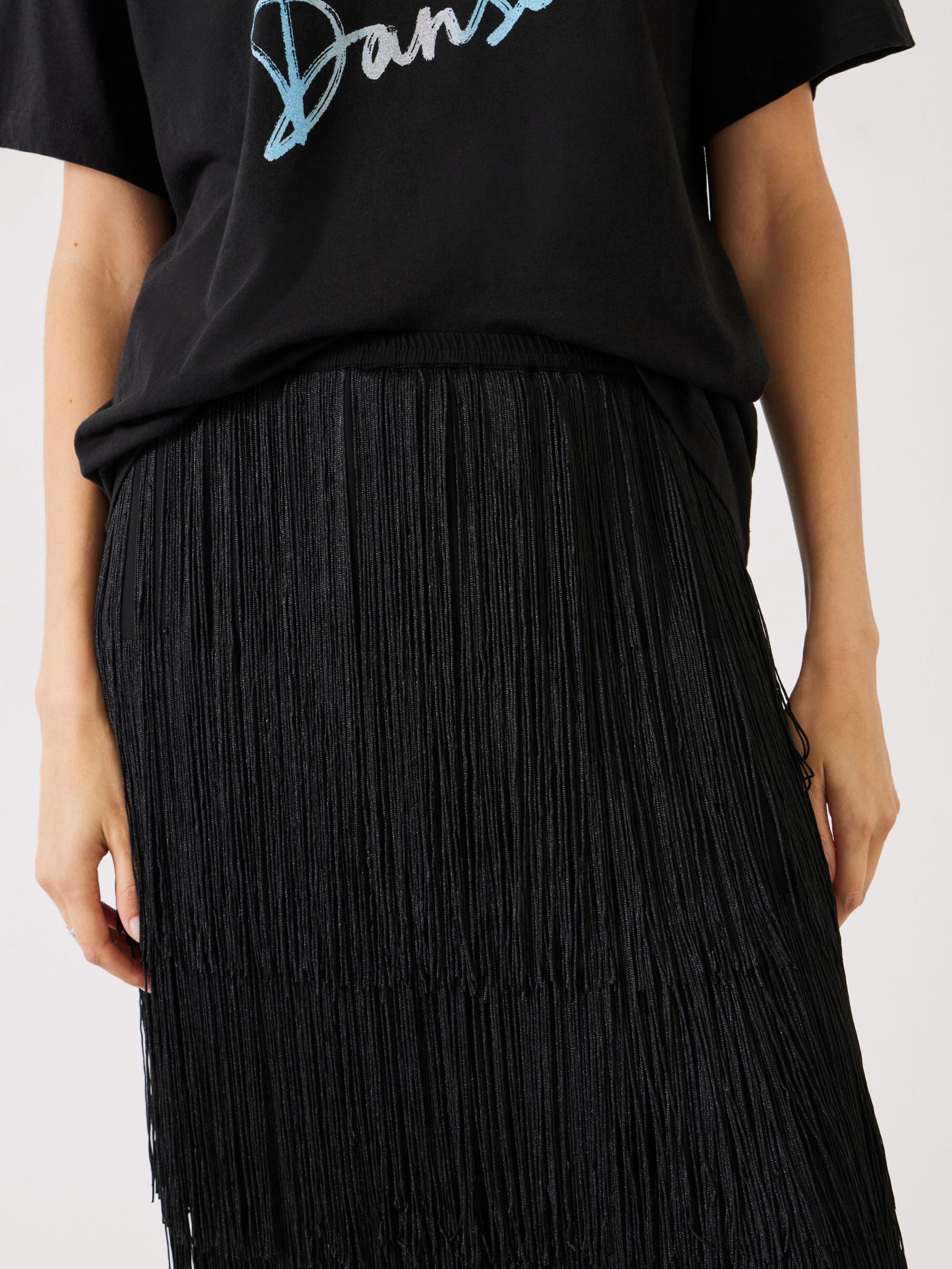 Buy HUSH Hailey Satement Fringed Maxi Skirt, Black Online at johnlewis.com