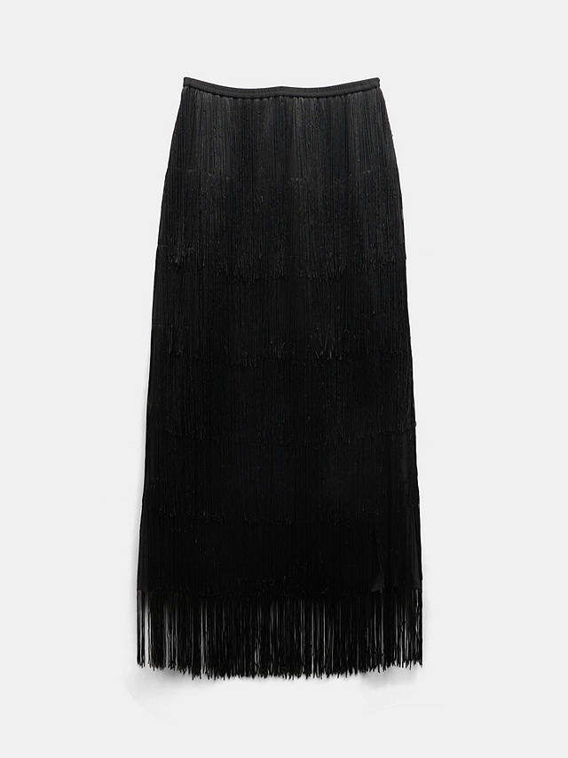 HUSH Hailey Satement Fringed Maxi Skirt, Black