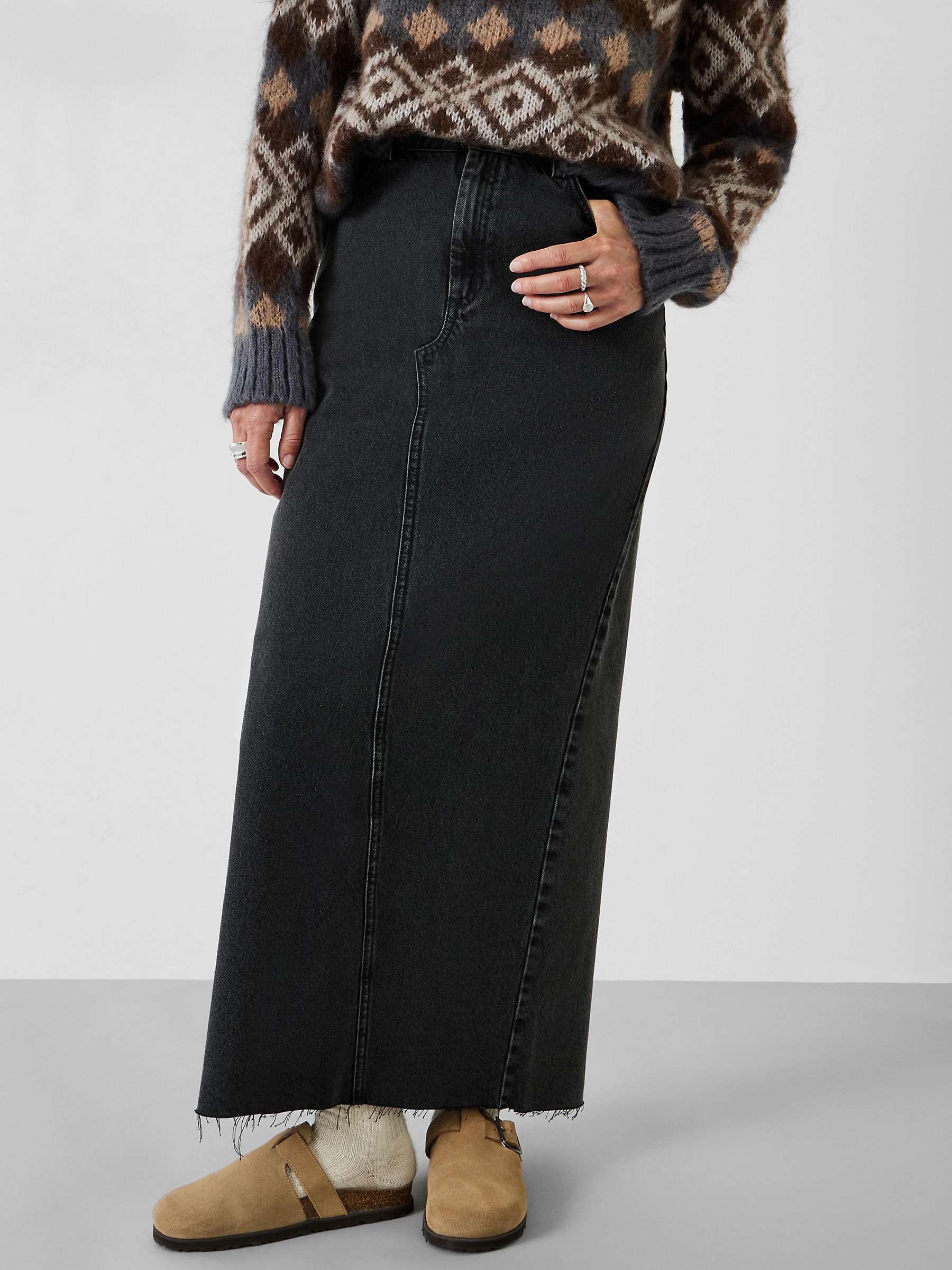 Buy HUSH Rylie Denim Maxi Skirt, Washed Black Online at johnlewis.com