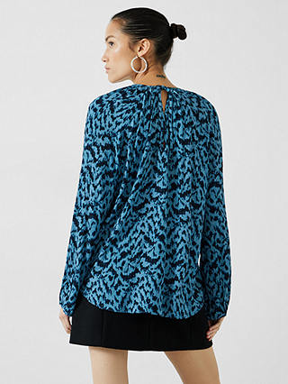 HUSH Astrid Abstract Print Tie Back Top, Mono Texture Blue