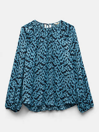 HUSH Astrid Abstract Print Tie Back Top, Mono Texture Blue