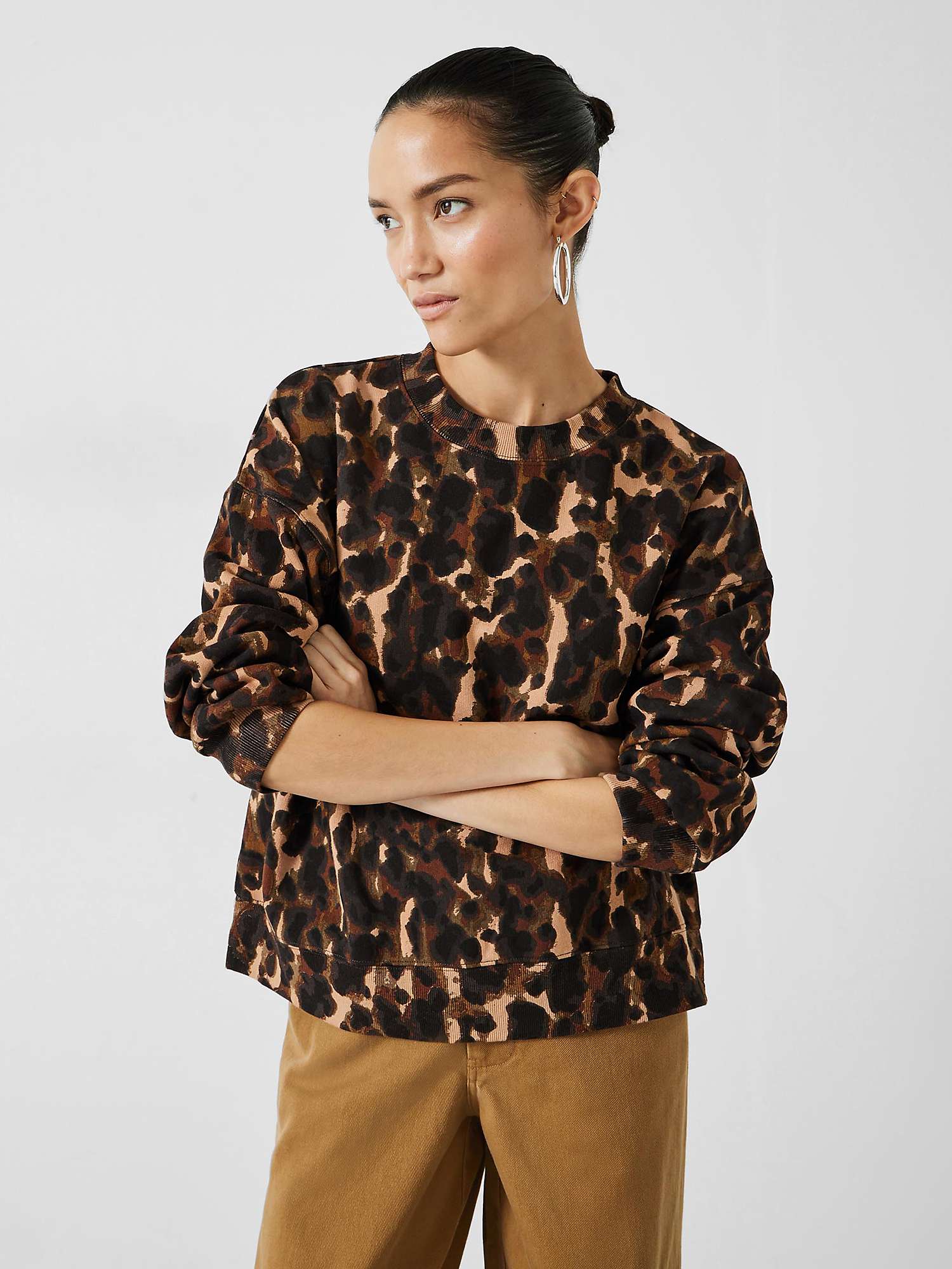 Buy HUSH Leanne Leopard Print Cropped Sweatshirt, Brown/Multi Online at johnlewis.com