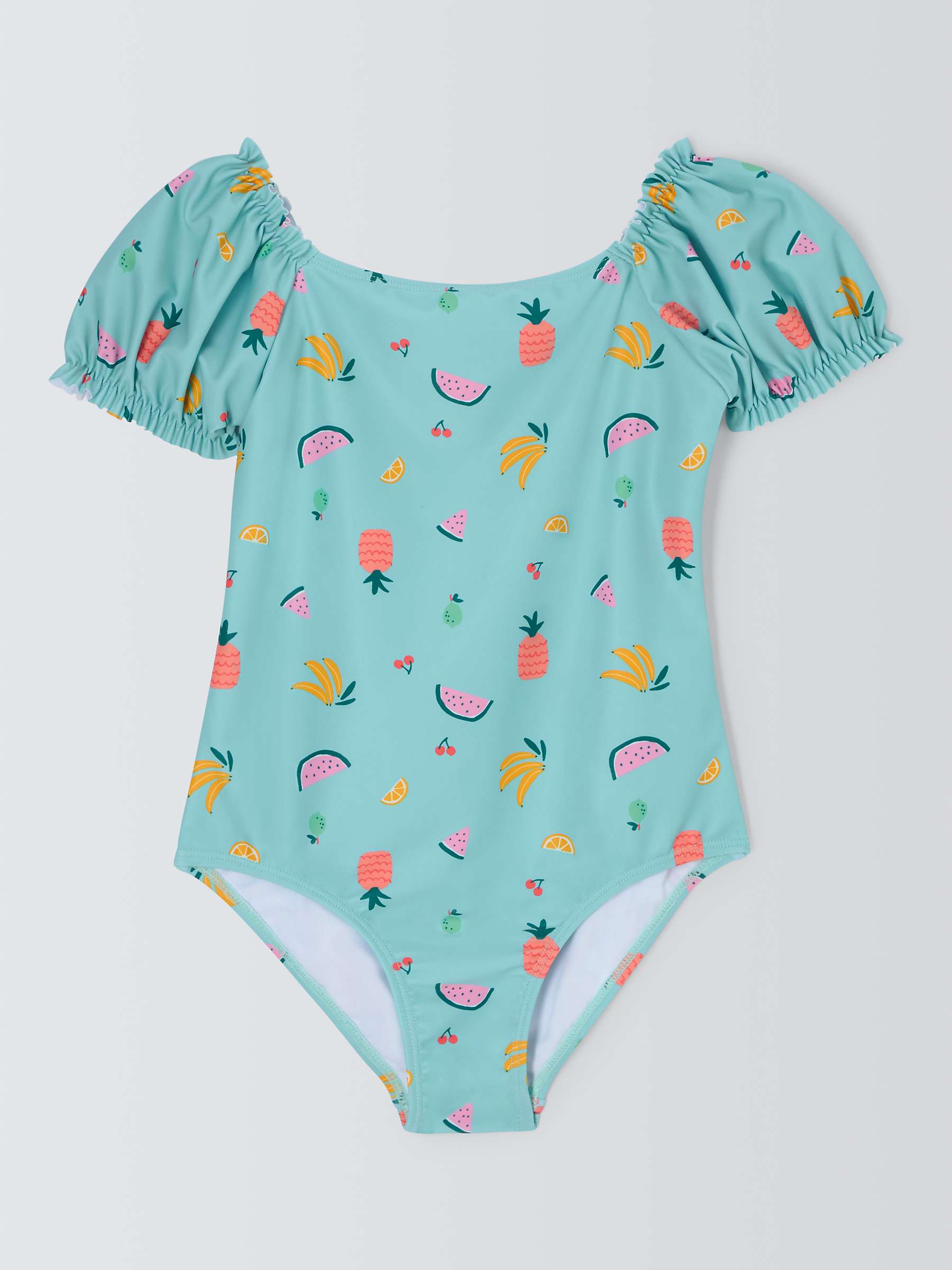Buy John Lewis Kids' Ditsy Fruit Print Puff Sleeve Swimsuit, Green/Muti Online at johnlewis.com