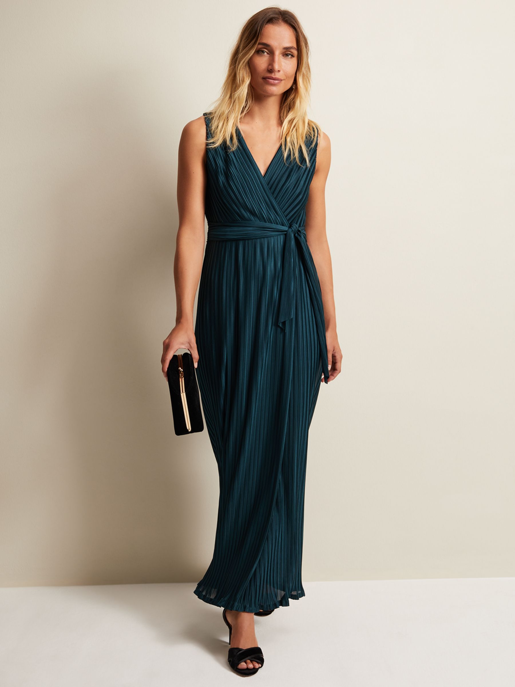 Phase Eight Suhanna Pleated Maxi Dress, Green at John Lewis & Partners