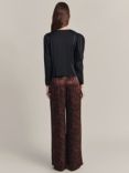 Ghost Molly Leopard Satin Wide Leg Trousers, Burgundy