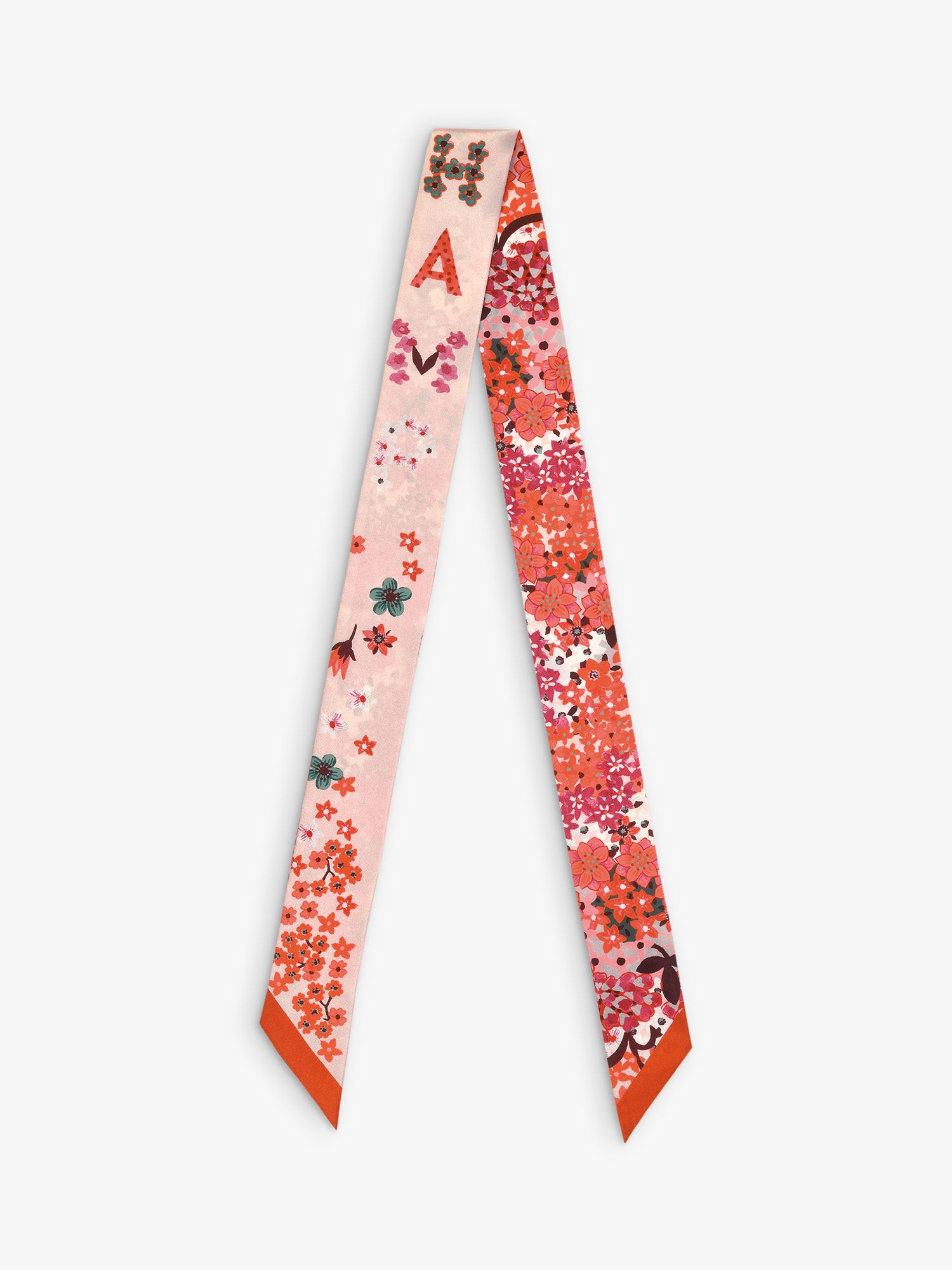 Longchamp Floral Silk Twill Ribbon Scarf, Sienna/Multi, One Size