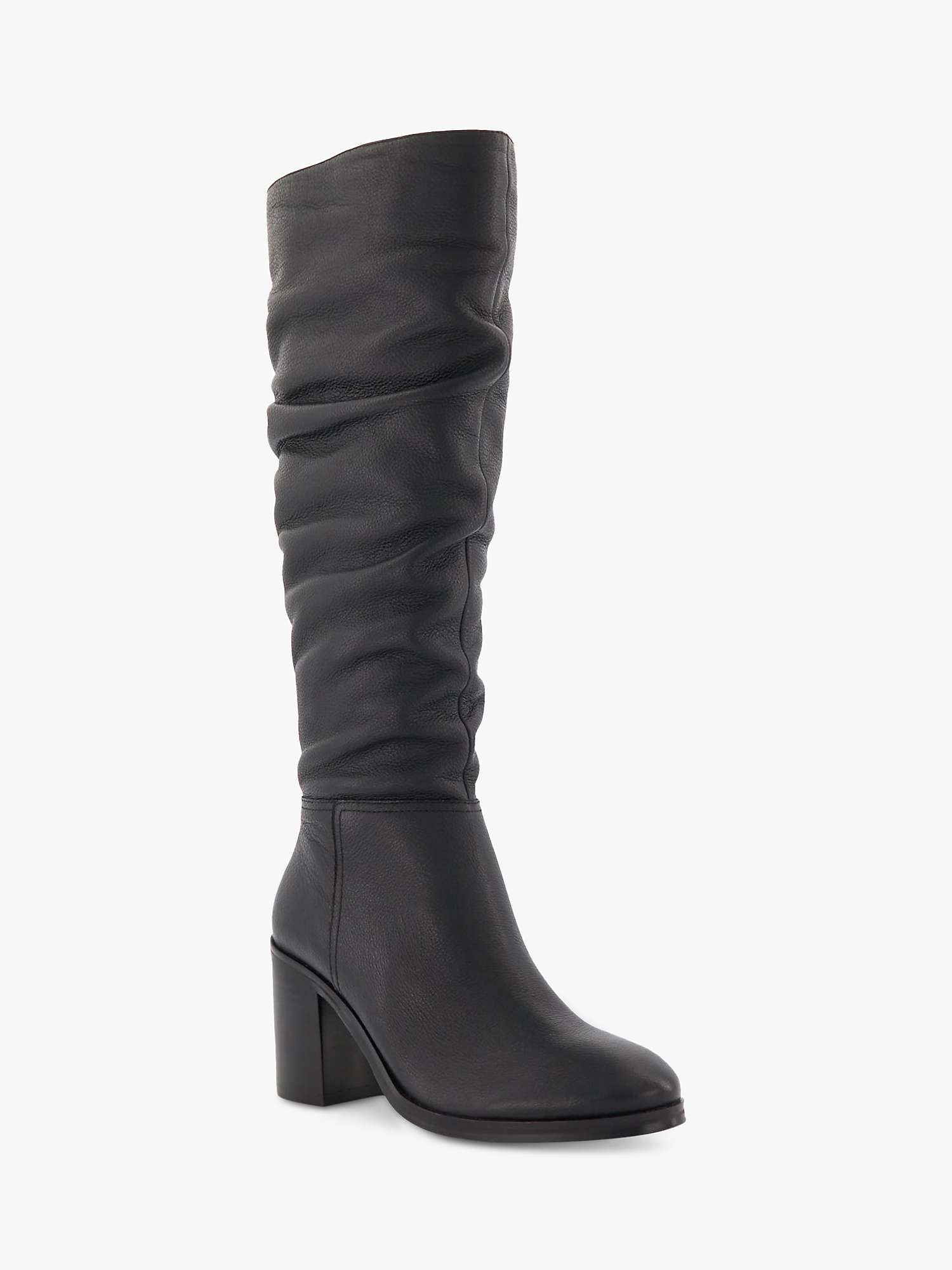 Buy Dune Truce Leather Ruched Block Heel Boots, Black Online at johnlewis.com