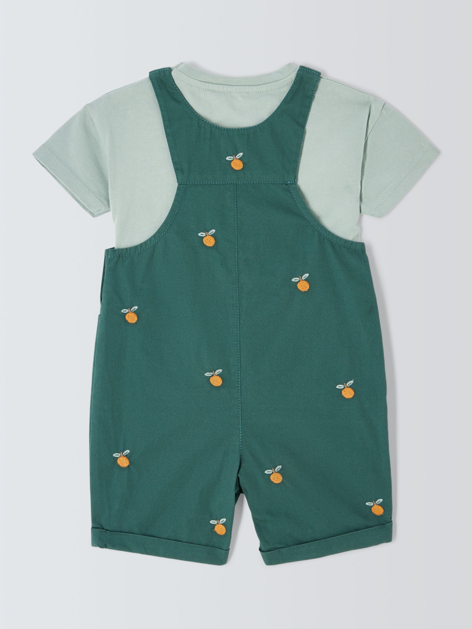 John Lewis Baby Oranges Embroidered Short Dungarees & T-Shirt, Green, 6-9 months