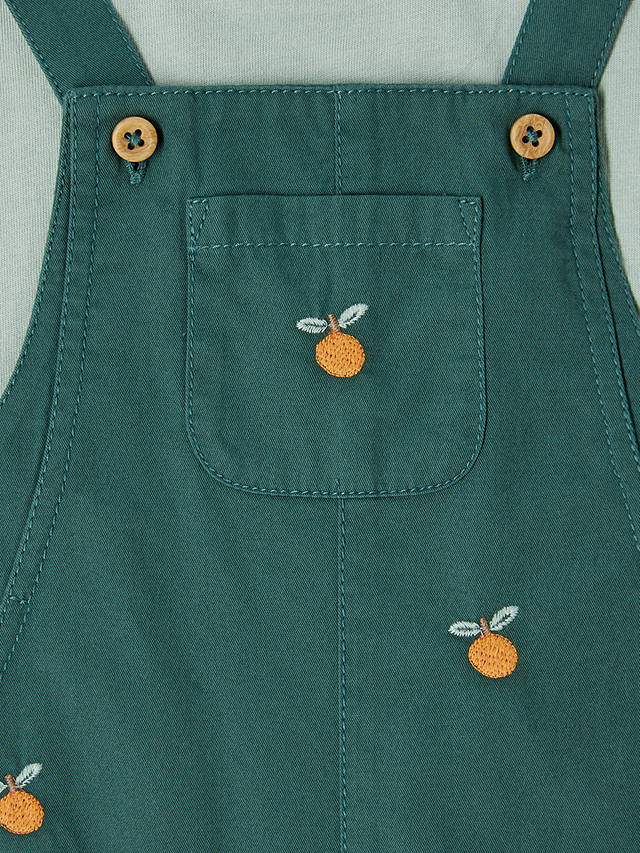 John Lewis Baby Oranges Embroidered Short Dungarees & T-Shirt, Green