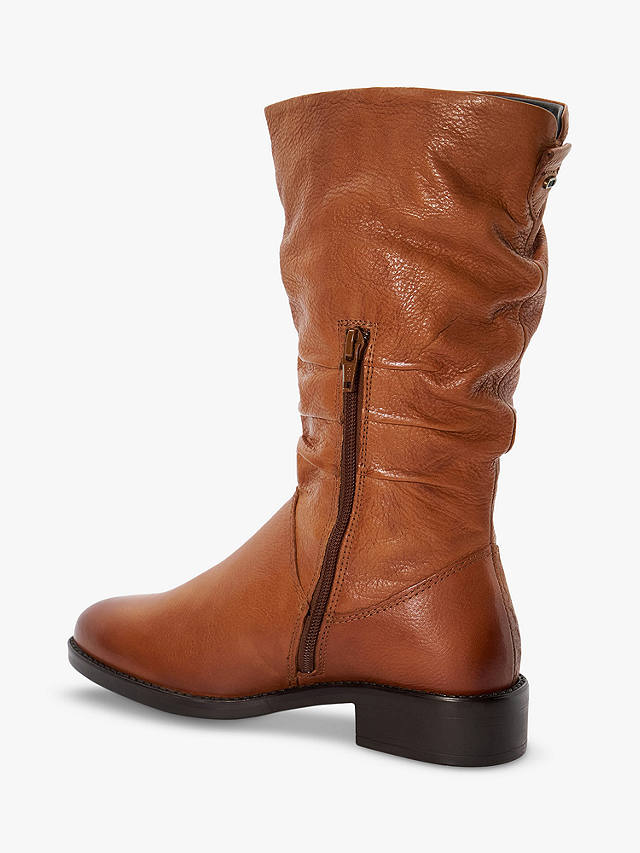 Dune Tyling Leather Ruched Calf Boots, Tan-leather