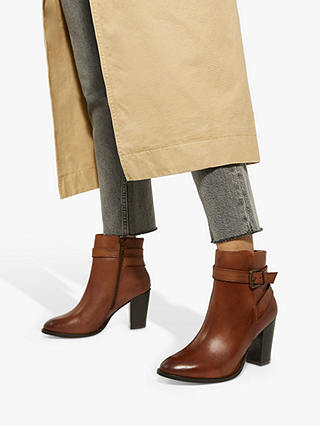 Dune Philippa 2 Leather Block Heel Ankle Boots, Tan-leather