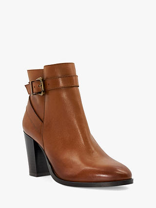 Dune Philippa 2 Leather Block Heel Ankle Boots, Tan-leather