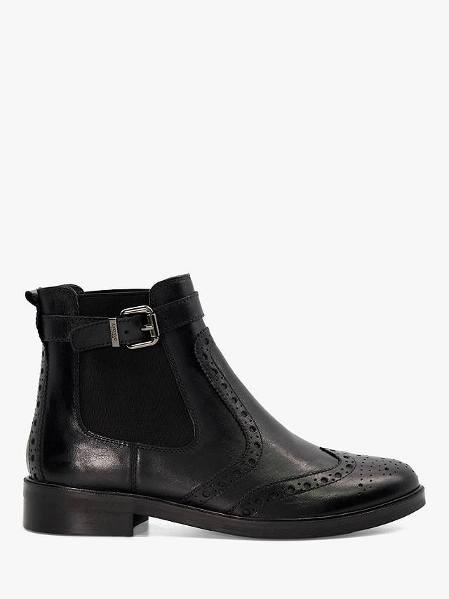 Dune Question Leather Buckle Ankle Boots, Black-leather