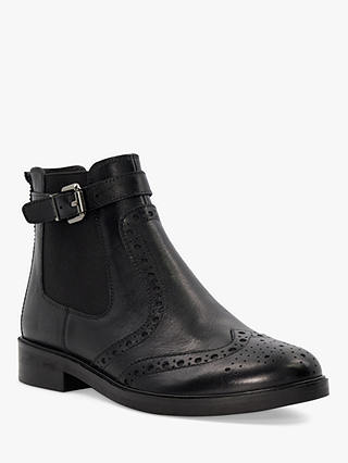 Dune Question Leather Buckle Ankle Boots, Black-leather