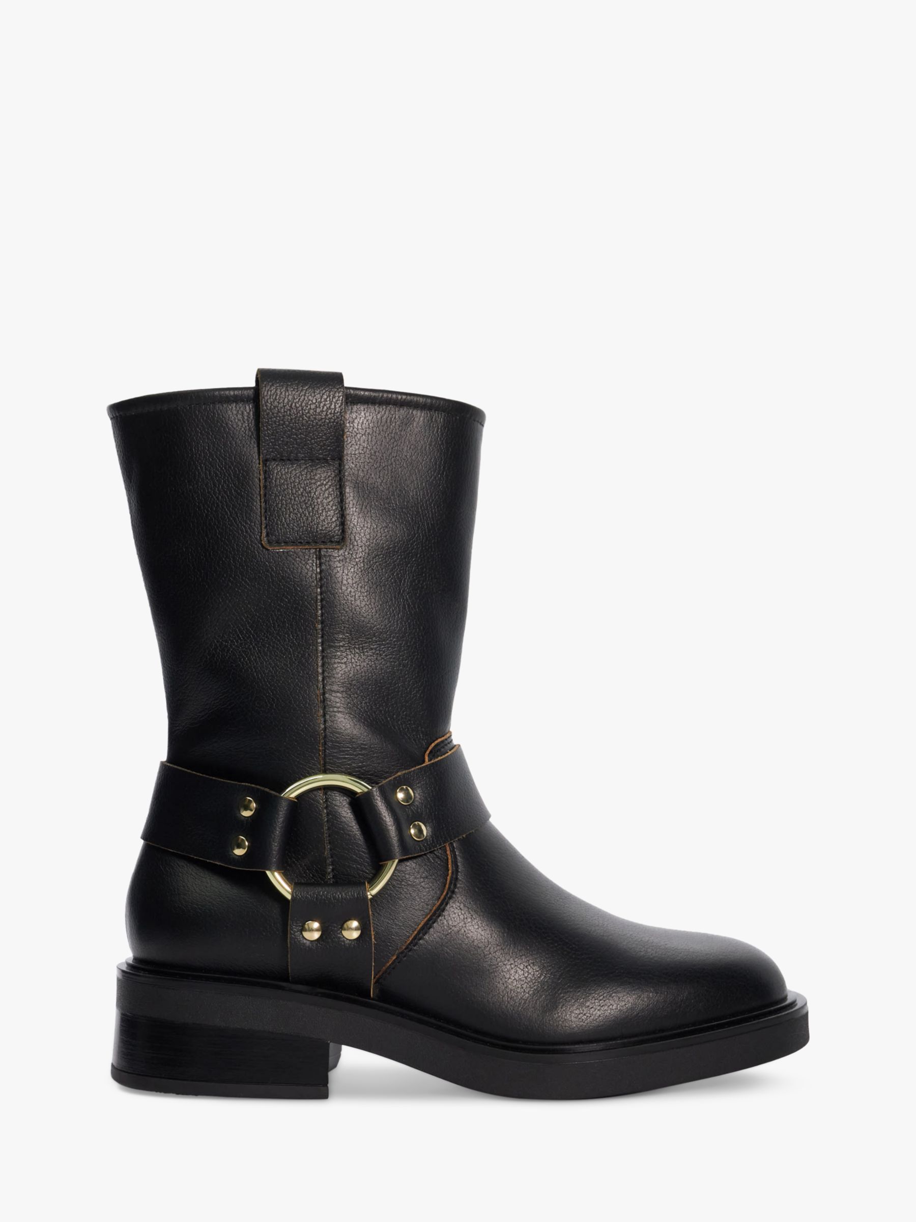 Dune Pally Leather Low Biker Boots, Black at John Lewis & Partners