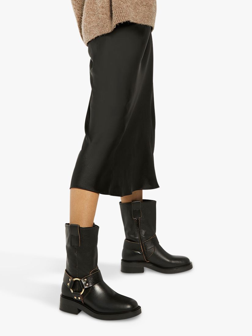 Buy Dune Pally Leather Low Biker Boots, Black Online at johnlewis.com