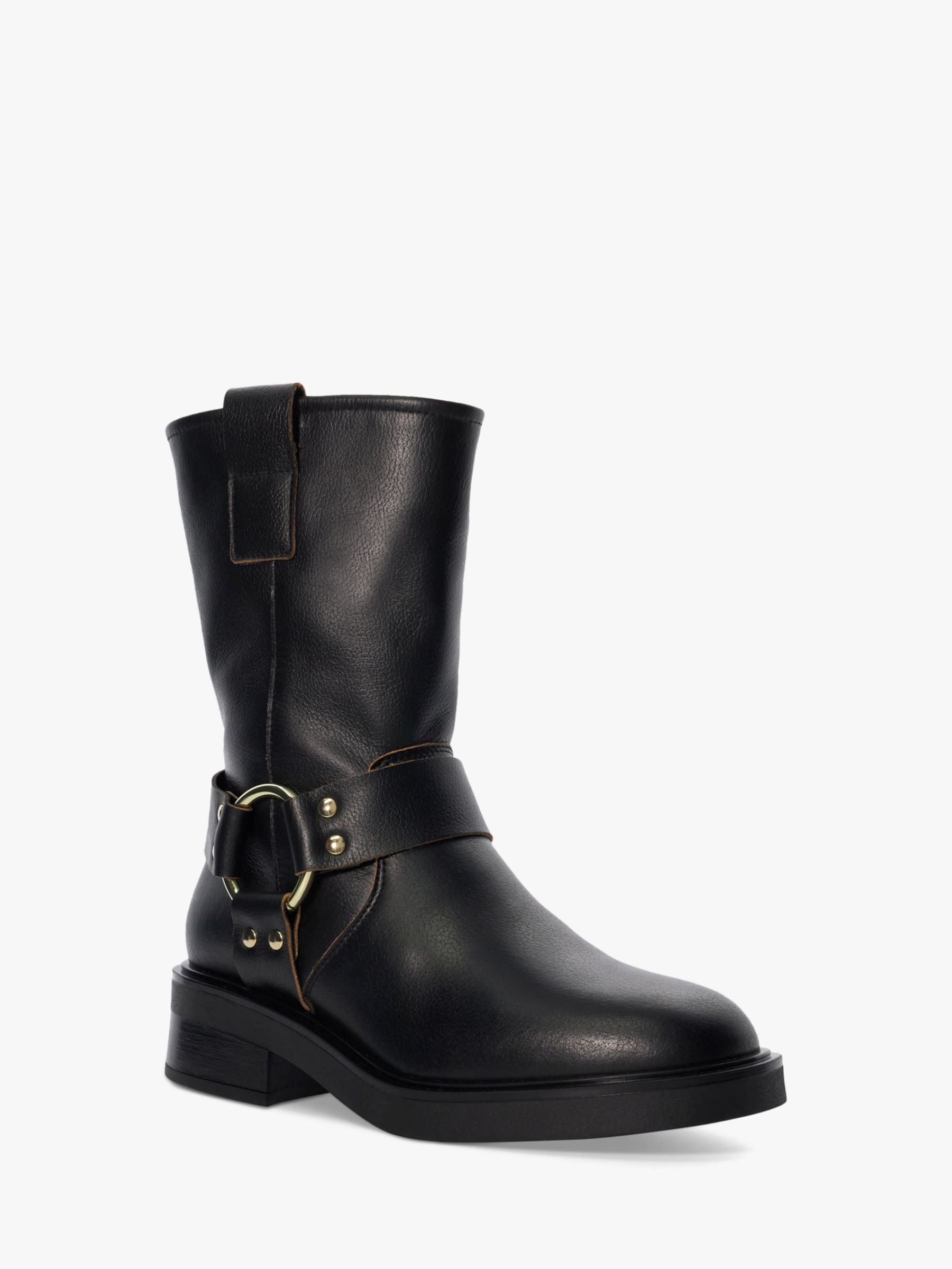 Buy Dune Pally Leather Low Biker Boots, Black Online at johnlewis.com