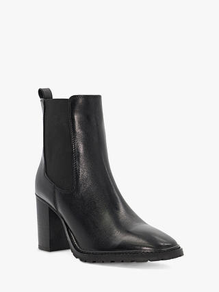 Dune Petition Leather Block Heel Ankle Boots, Black