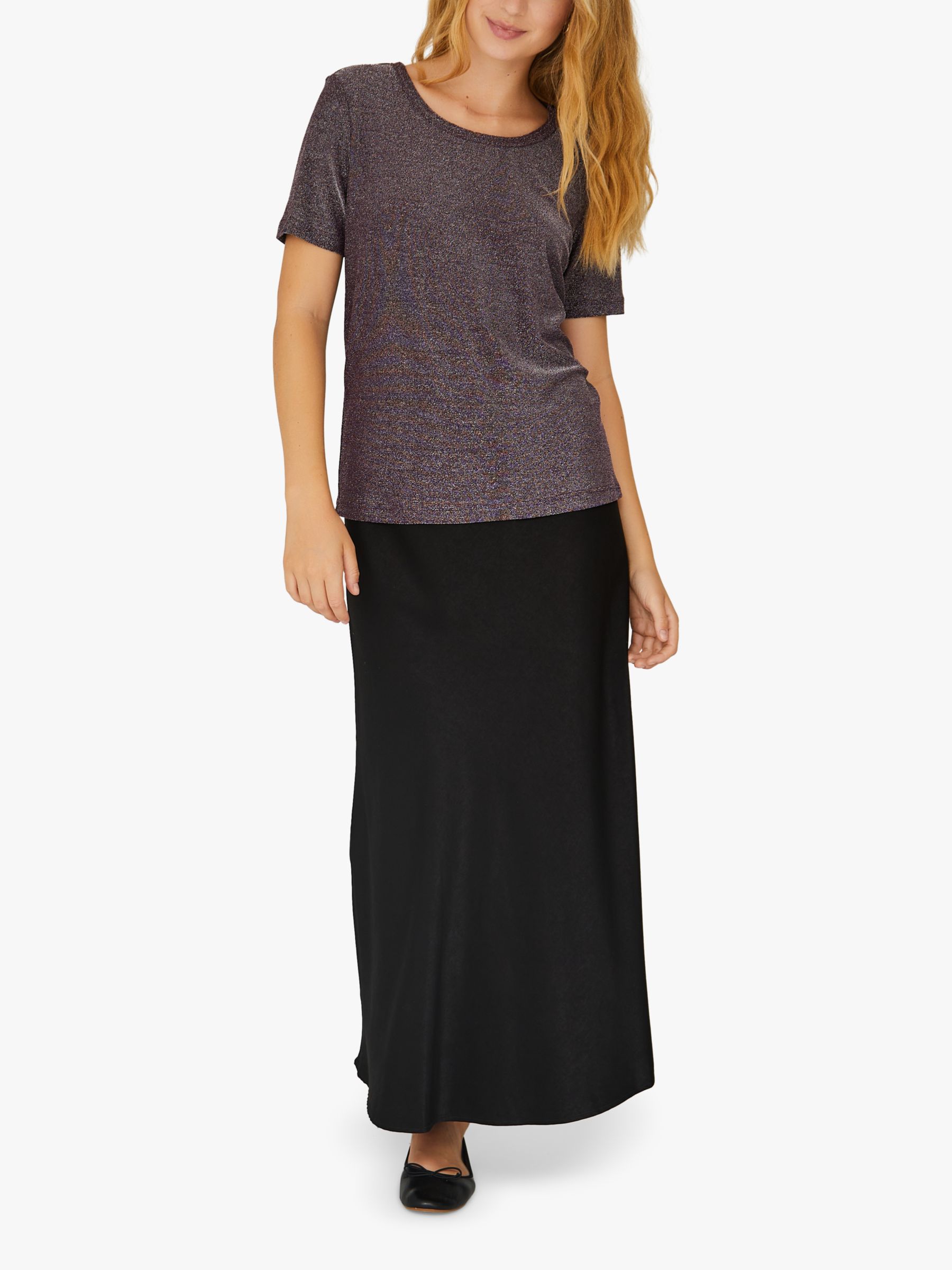 Buy A-VIEW Carry Midi Sateen Skirt, Black Online at johnlewis.com