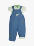 Frugi Baby Kew Gardens Bailey Organic Cotton Dungaree Outfit, Chambray/Multi