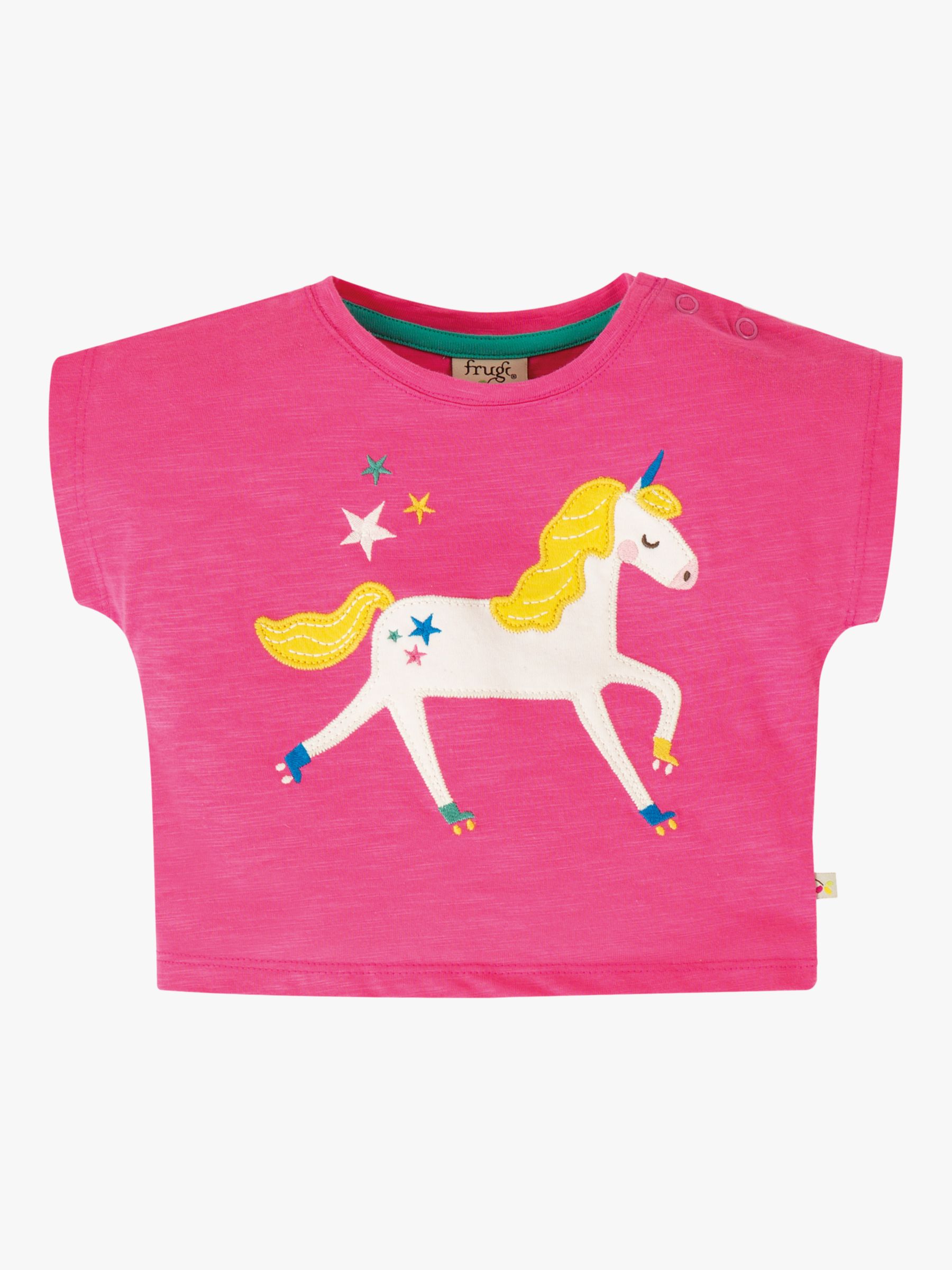 Buy Frugi Baby Organic Cotton Sophia Slub Applique T-Shirt, Flamingo/Unicorn Online at johnlewis.com