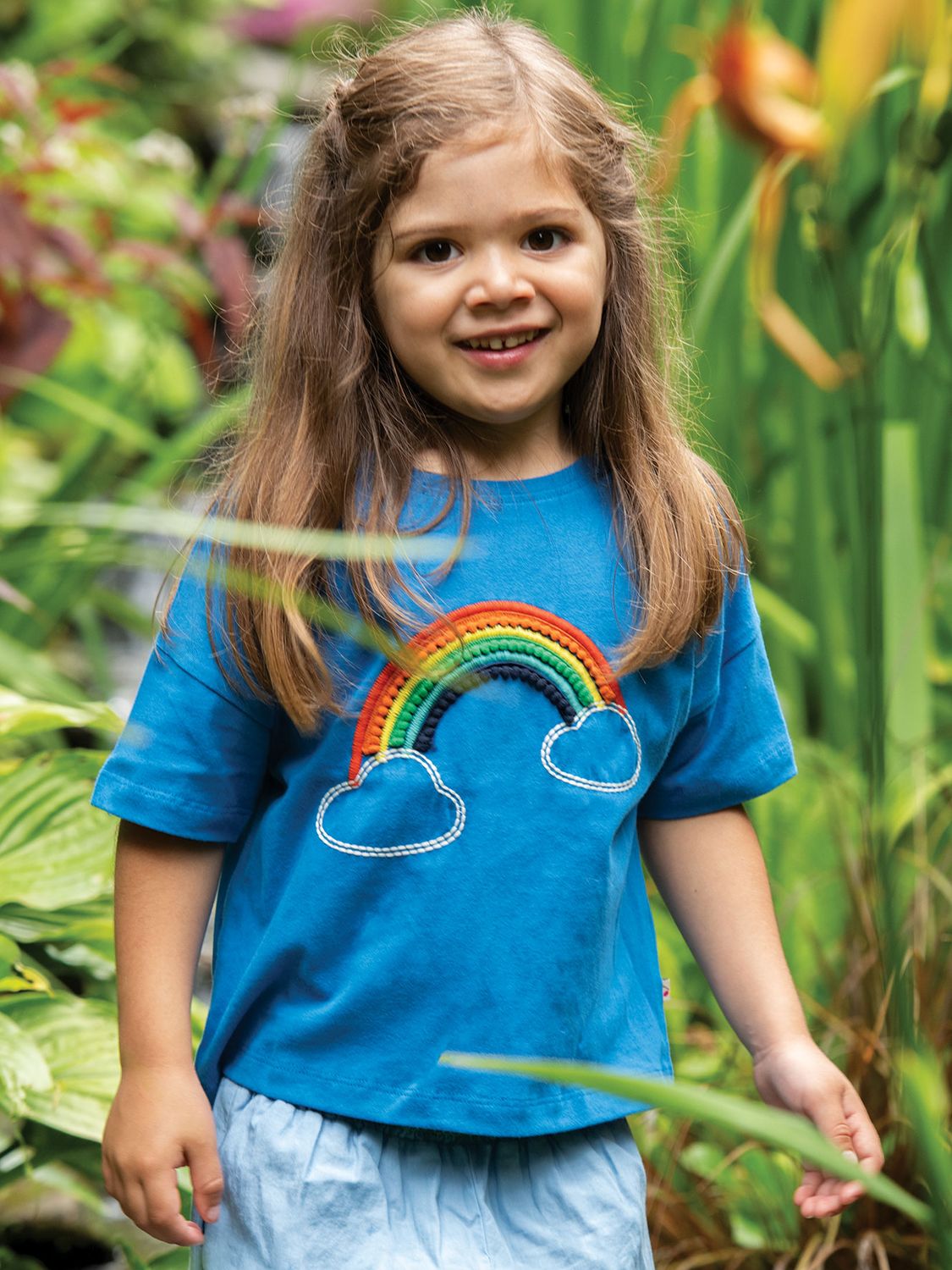 Frugi Kids' Organic Cotton Myla Jersey Applique T-Shirt, Cobalt/Rainbow, 18-24 months