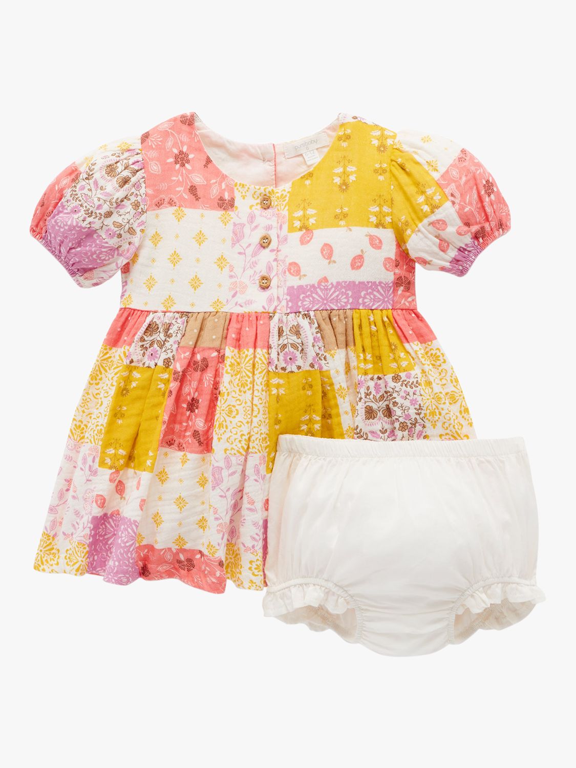 Purebaby Baby Organic Cotton Floral Patchwork Dress, Multi, 6-12 months