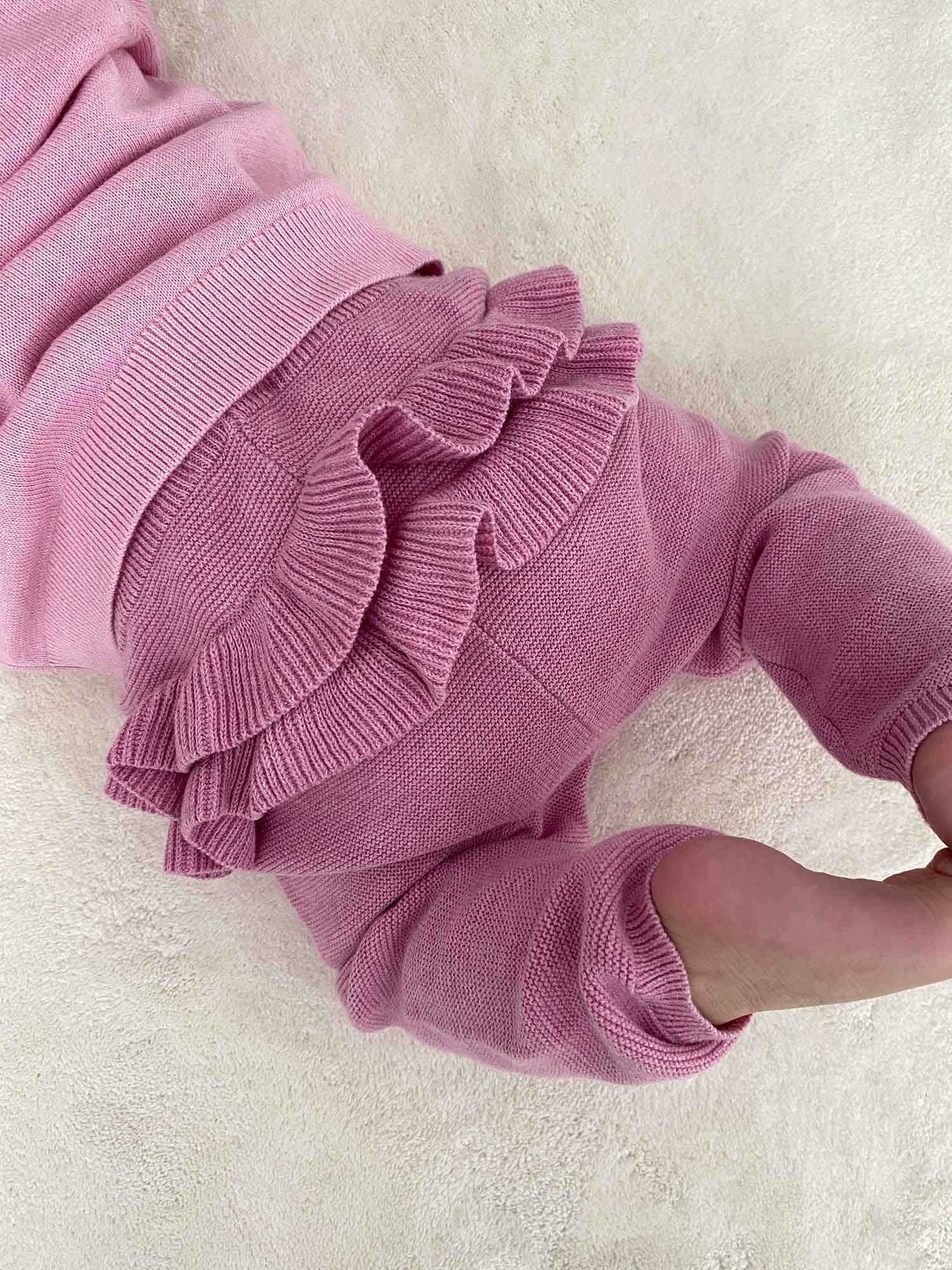 Purebaby Baby Organic Cotton Ruffle Knit Leggings, Fig Melange, 6-12 months