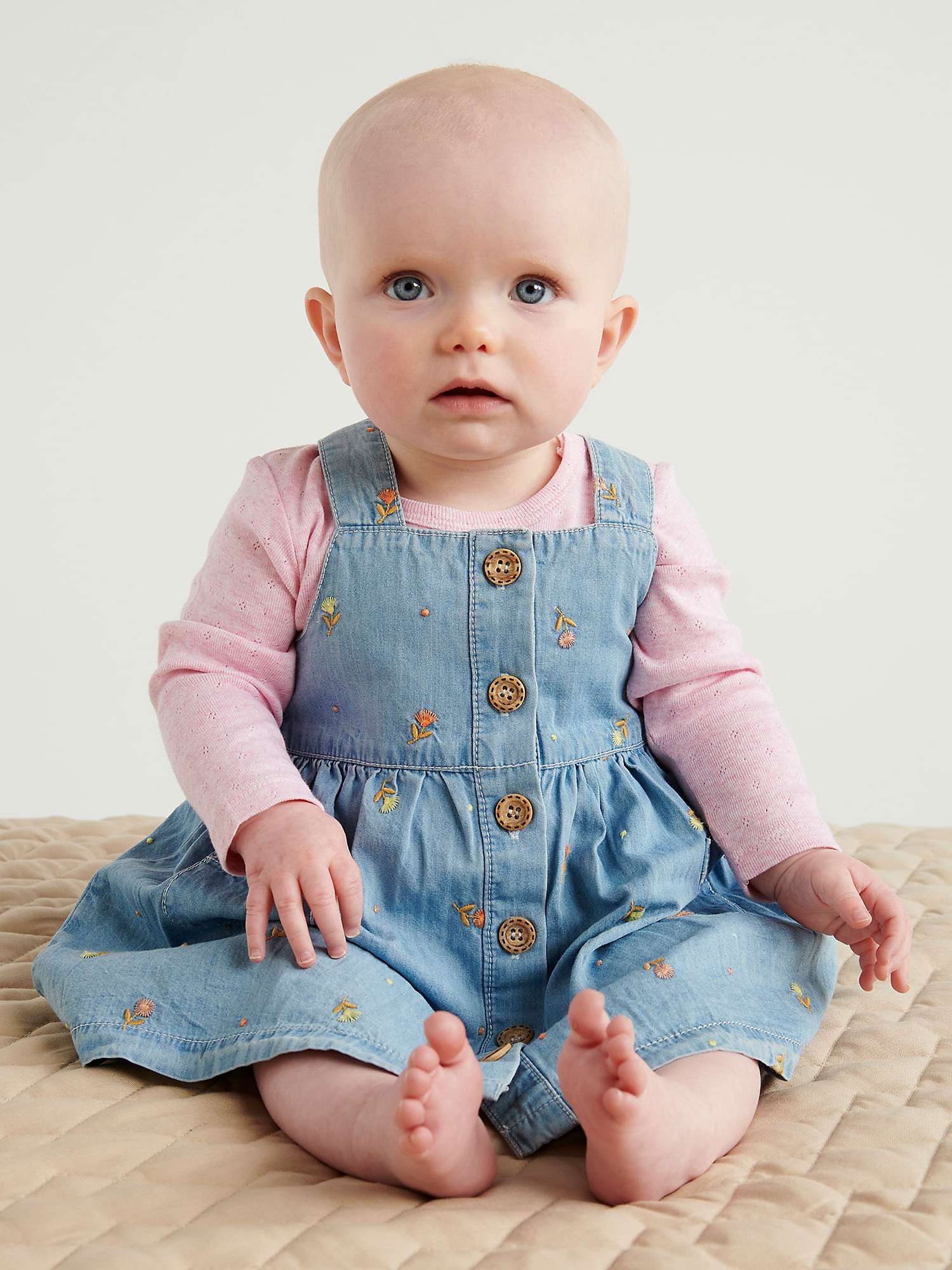 Buy Purebaby Baby Organic Cotton Embroided Pinafore Dress, Tufted Floral Online at johnlewis.com