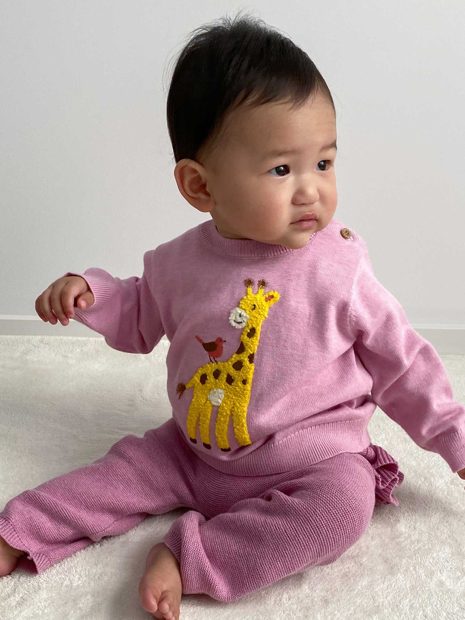 Purebaby Baby Organic Cotton Giraffe Motif Jumper, Tourmaline Melange, 6-12 months