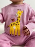 Purebaby Baby Organic Cotton Giraffe Motif Jumper, Tourmaline Melange