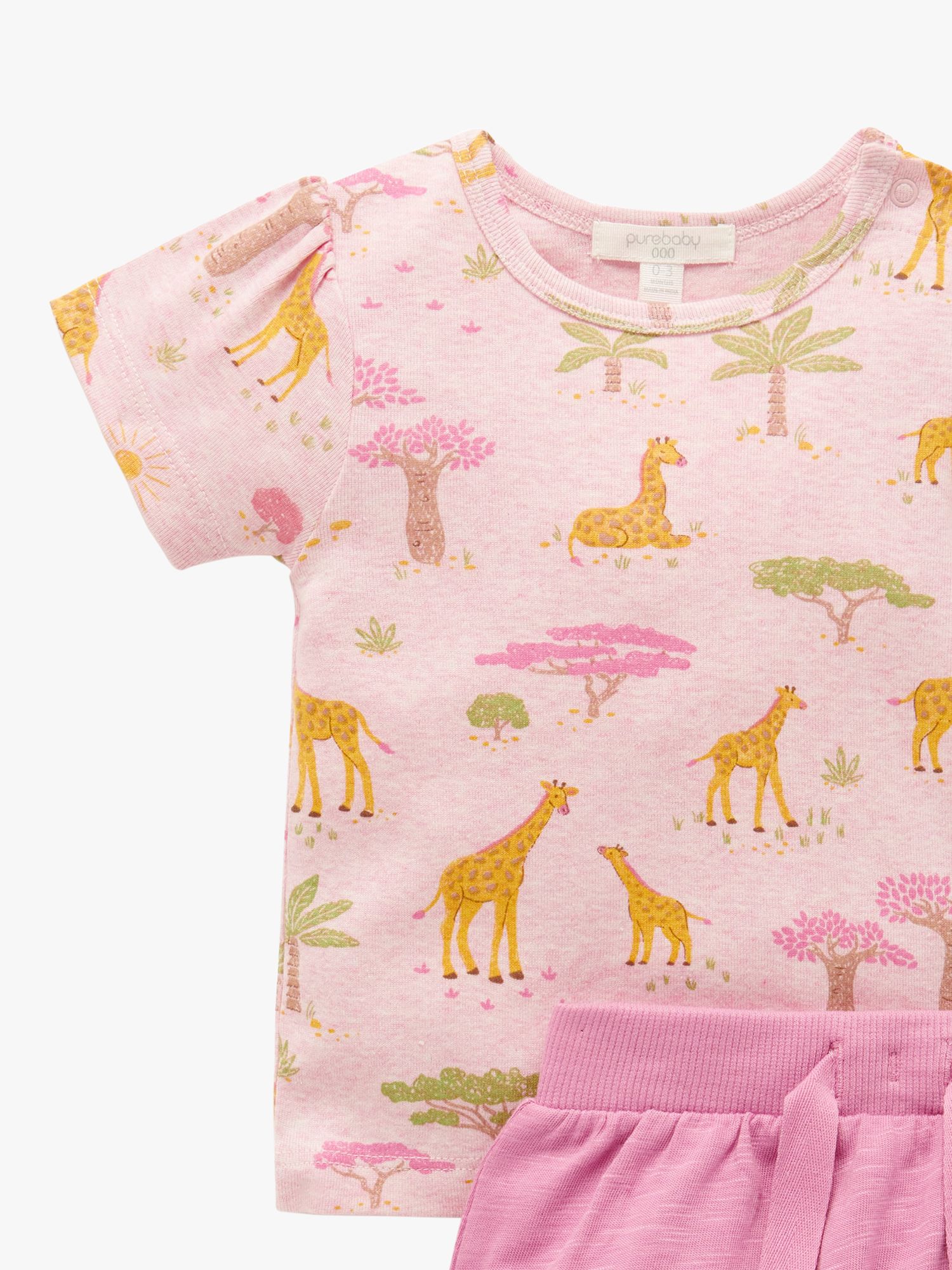 Purebaby Baby Organic Cotton Giraffe Print Top & Leggings Set, Pink, 3-6 months