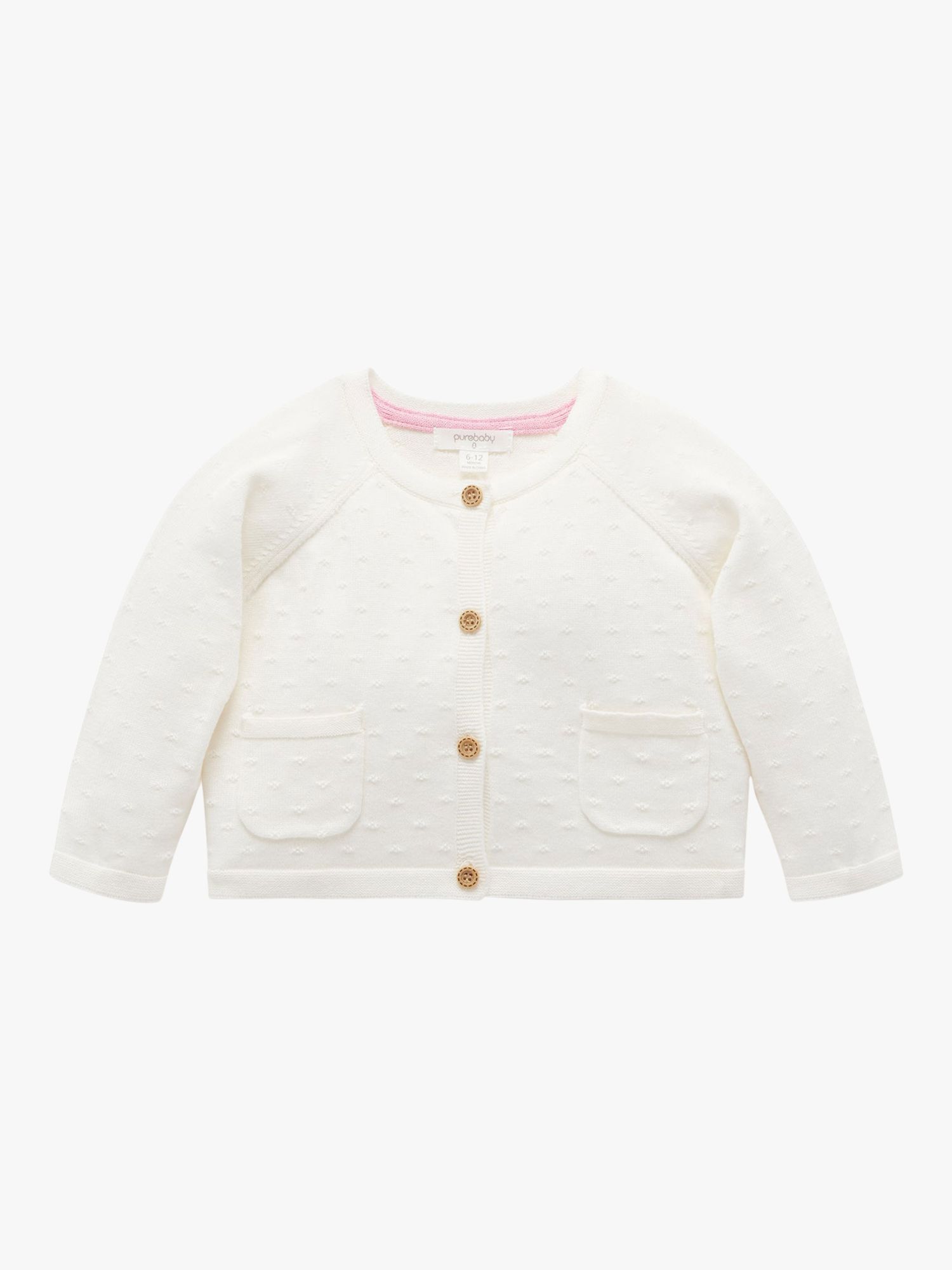 Purebaby Baby Organic Cotton Textured Cardigan, Cloud, 3-6 months