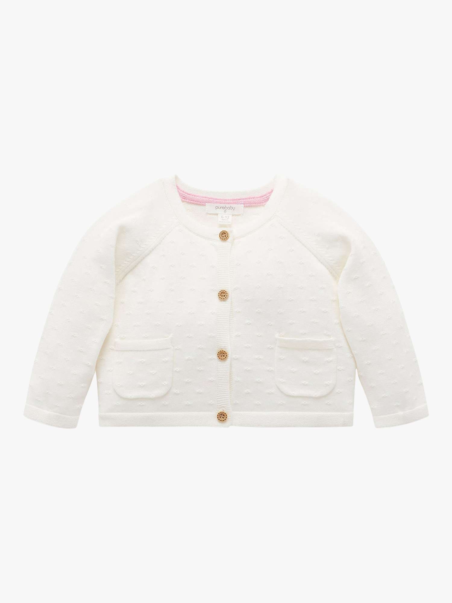 Buy Purebaby Baby Organic Cotton Textured Cardigan, Cloud Online at johnlewis.com