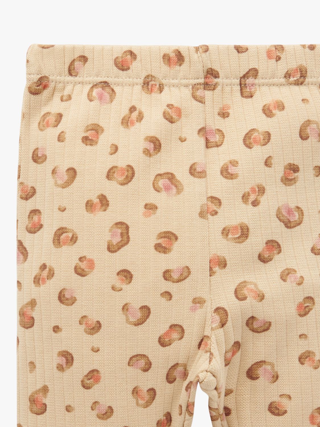 Purebaby Baby Organic Cotton Blend Rib Animal Print Leggings, Brown/Multi, 6-12 months