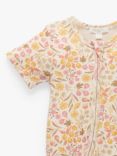 Purebaby Baby Organic Cotton Blend Rib Fruit Floral Print Zip Through Growsuit, Multi, Multi