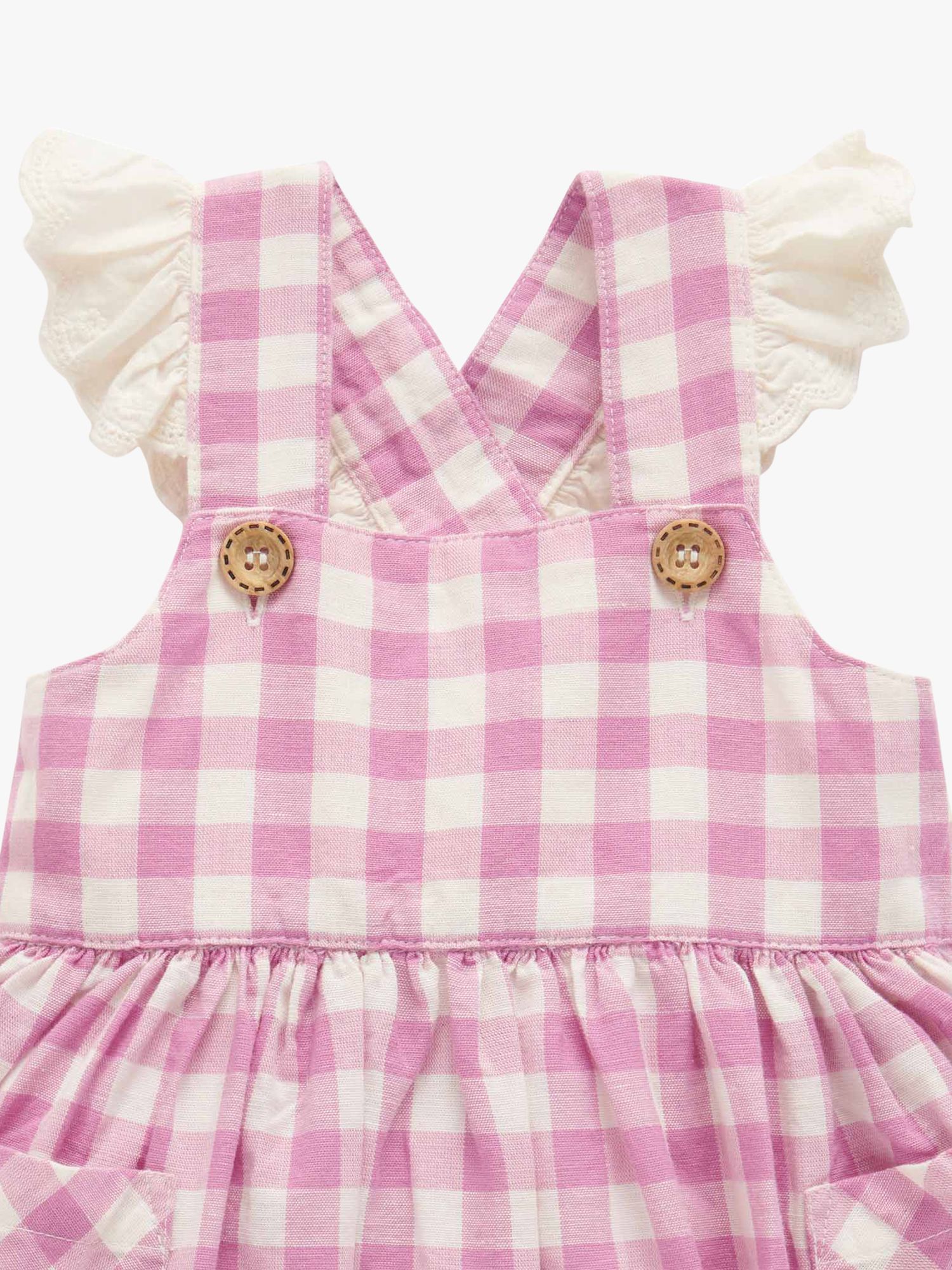 Purebaby Baby Organic Cotton Blend Gingham Pinafore Dress, Pink, 3-6 months