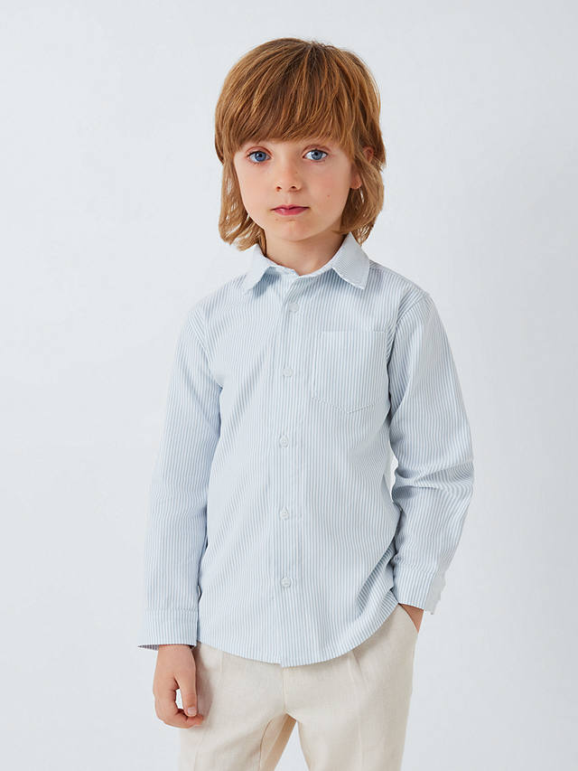 John Lewis Heirloom Collection Kids' Ticking Stripe Shirt, Blue/White