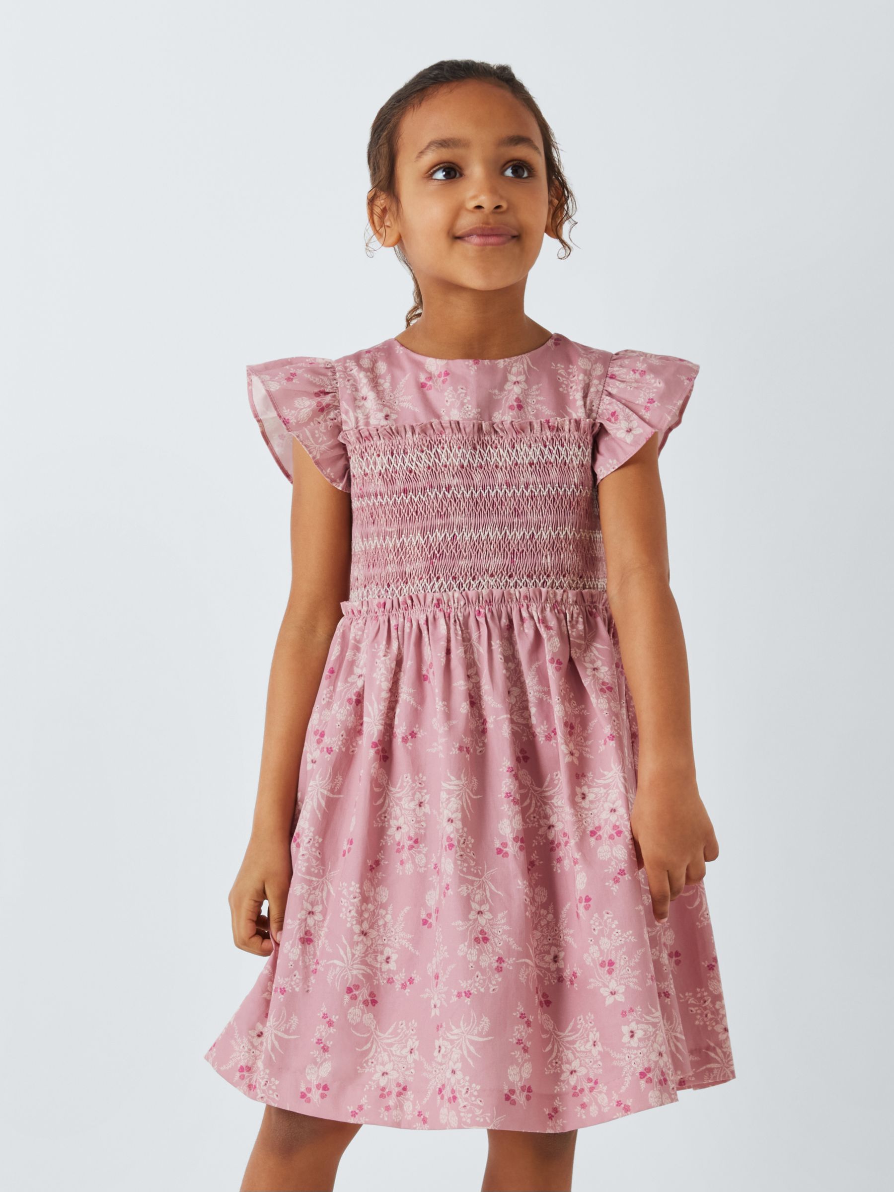 John Lewis Heirloom Collection Kids' Floral Sateen Dress, Pink, 9 years