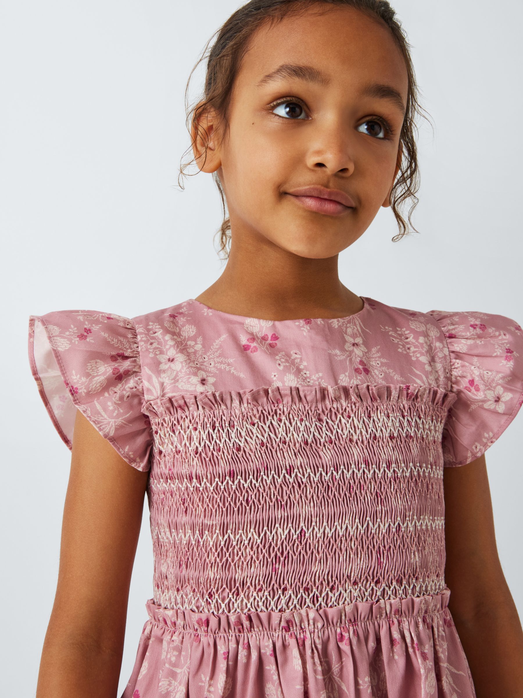 John Lewis Heirloom Collection Kids' Floral Sateen Dress, Pink, 9 years