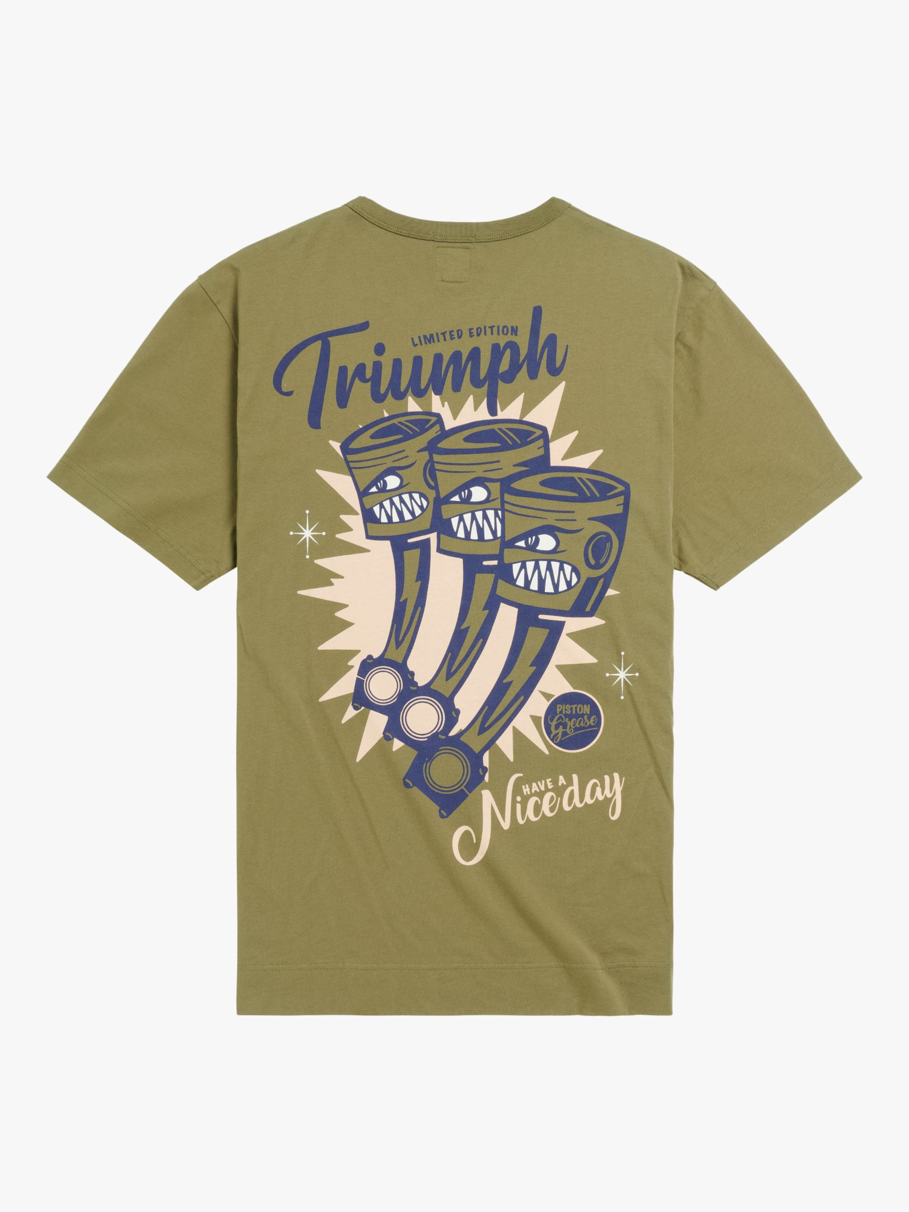 Triumph Motorcycles Triple Piston T-Shirt, Olive, S