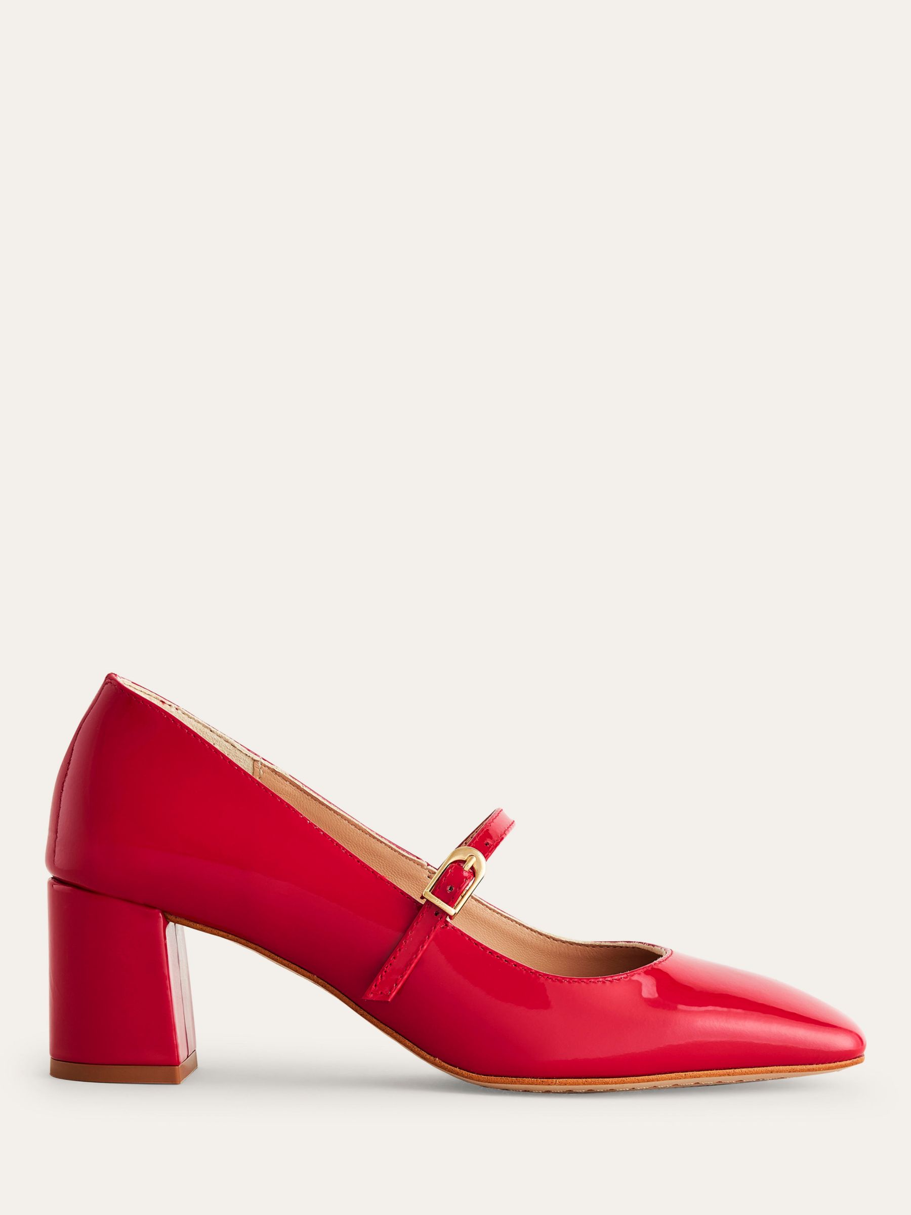 Boden Block Heel Mary Jane Shoes, Poppy Red Patent at John Lewis & Partners